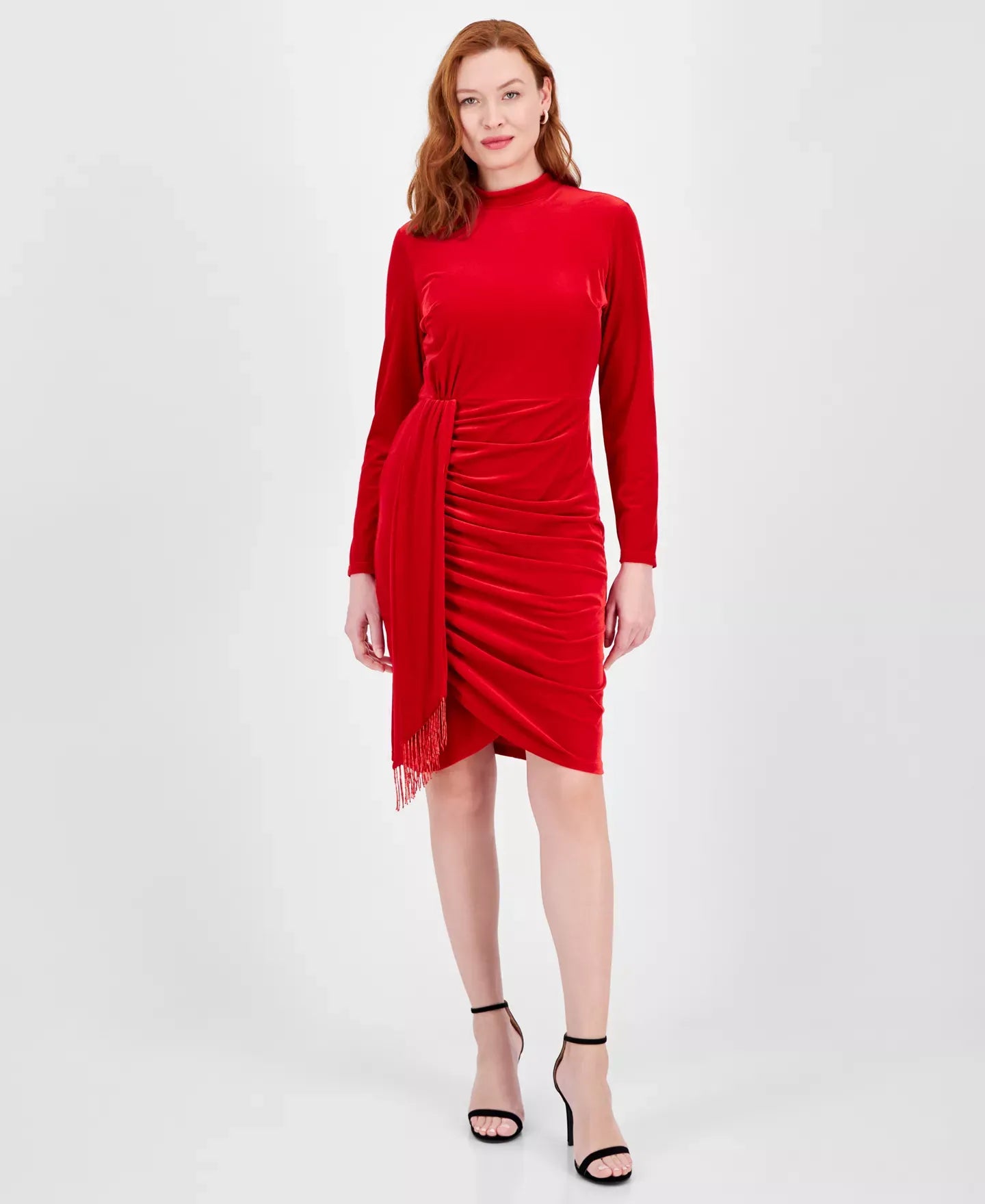 Tahari ASL Women's Beaded Stretch-Velvet Mock-Neck Dress – Postmoda