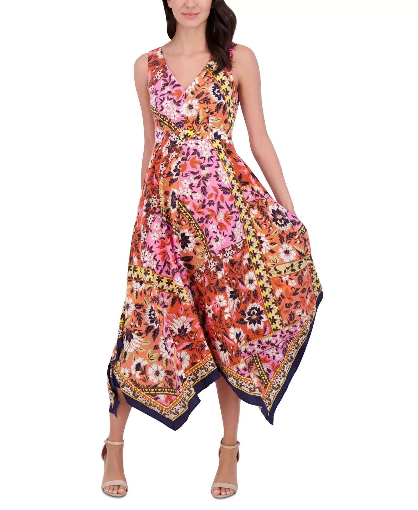 Vince Camuto Women's V-Neck Handkerchief-Hem Midi Dress Postmoda Vince Camuto Women's V-Neck Handkerchief-Hem Midi Dress Postmoda