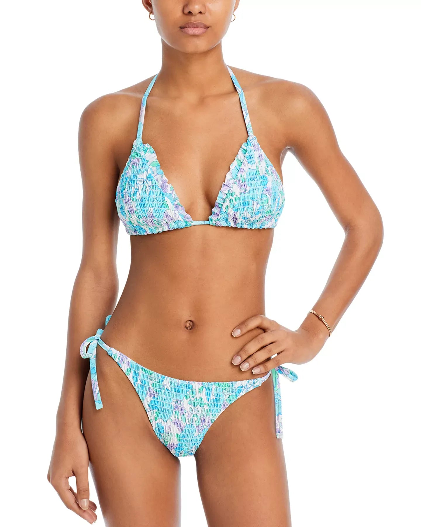 AQUA Smocked Side Tie Bikini Bottom - Exclusive Swimsuit