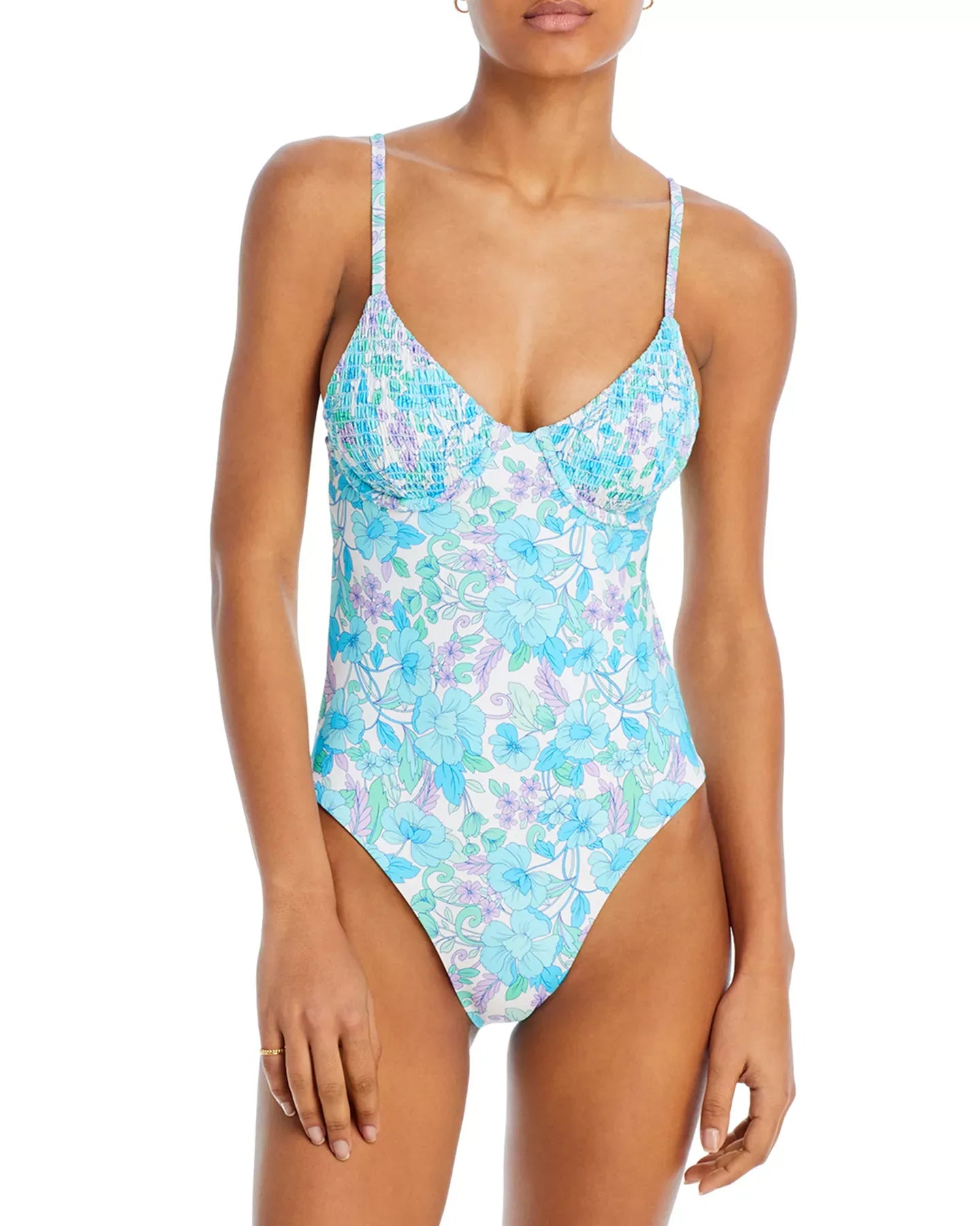 AQUA Smocked Underwire One Piece Swimsuit - Exclusive