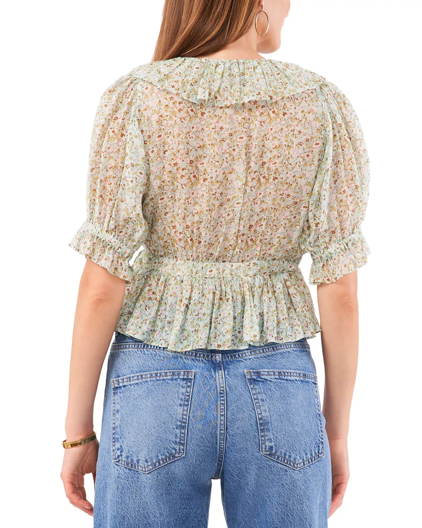 1.STATE Ruffle Faux Wrap Crop Top