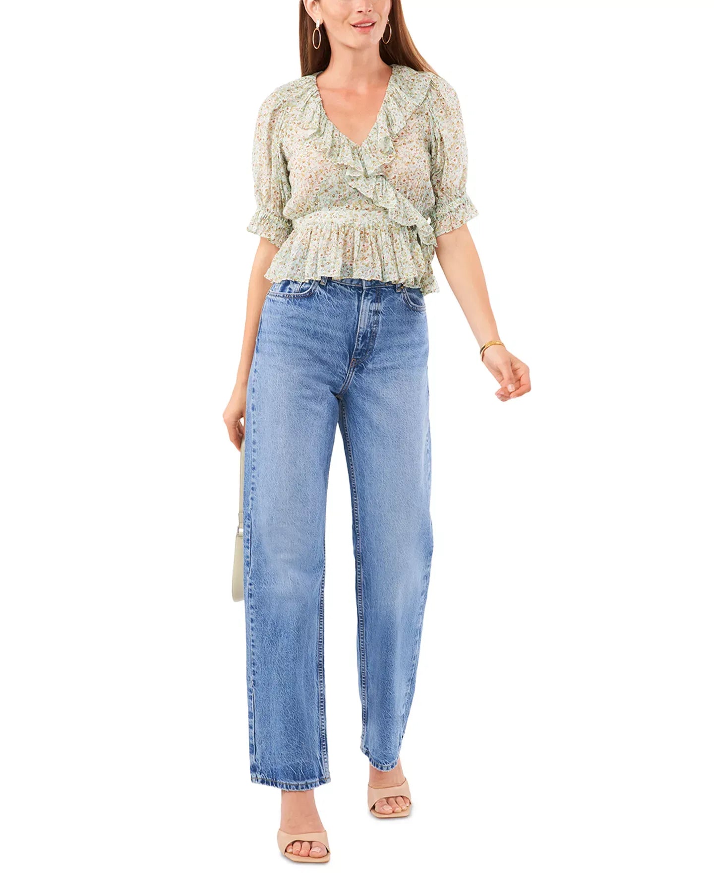 1.STATE Ruffle Faux Wrap Crop Top