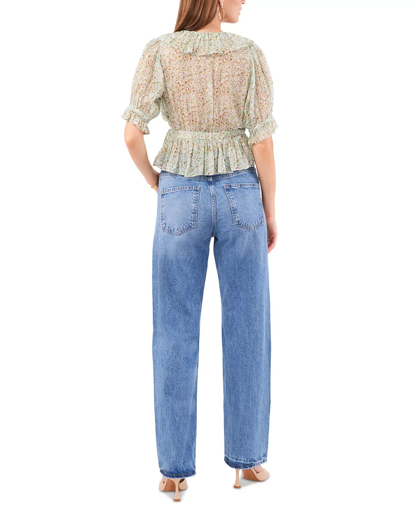 1.STATE Ruffle Faux Wrap Crop Top