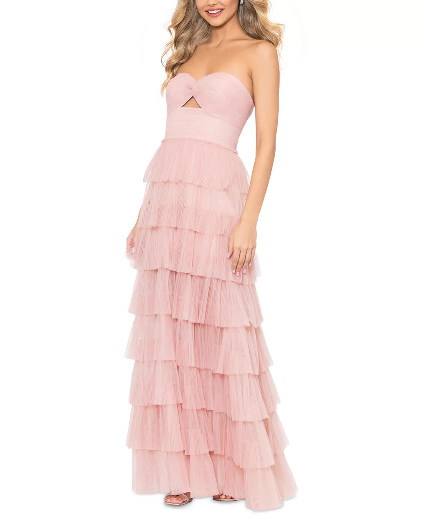 AQUA Cut Out Ruffle Tiered Gown - Exclusive Dress