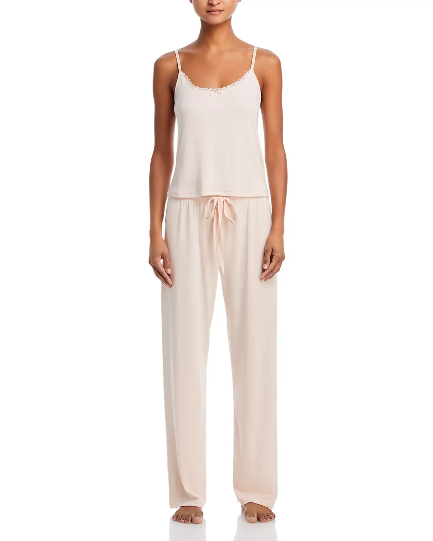 AQUA Pointelle Camisole & Long Pajama Set - Exclusive Sleepwear