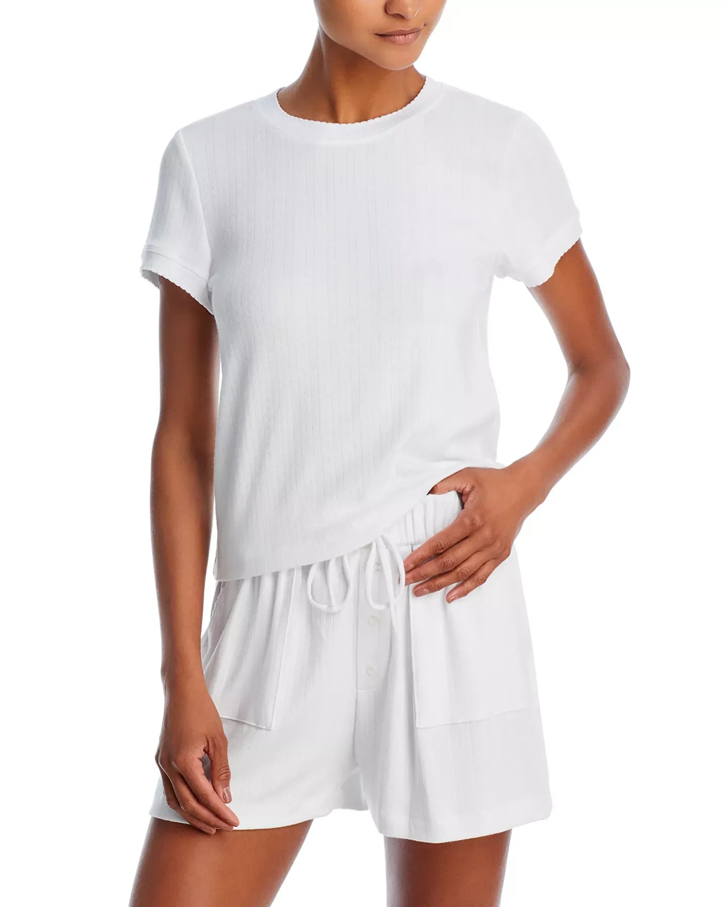 AQUA Pointelle Crewneck Pajama Set - Exclusive Sleepwear