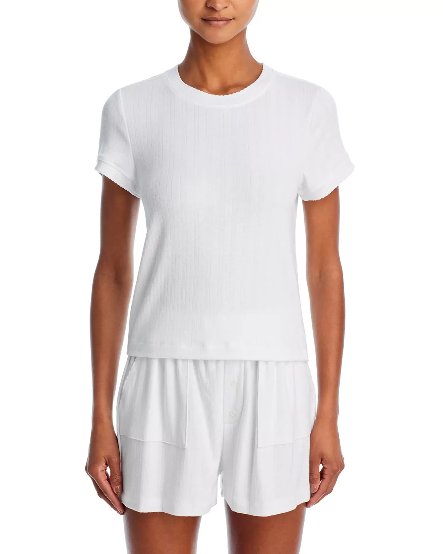 AQUA Pointelle Crewneck Pajama Set - Exclusive Sleepwear