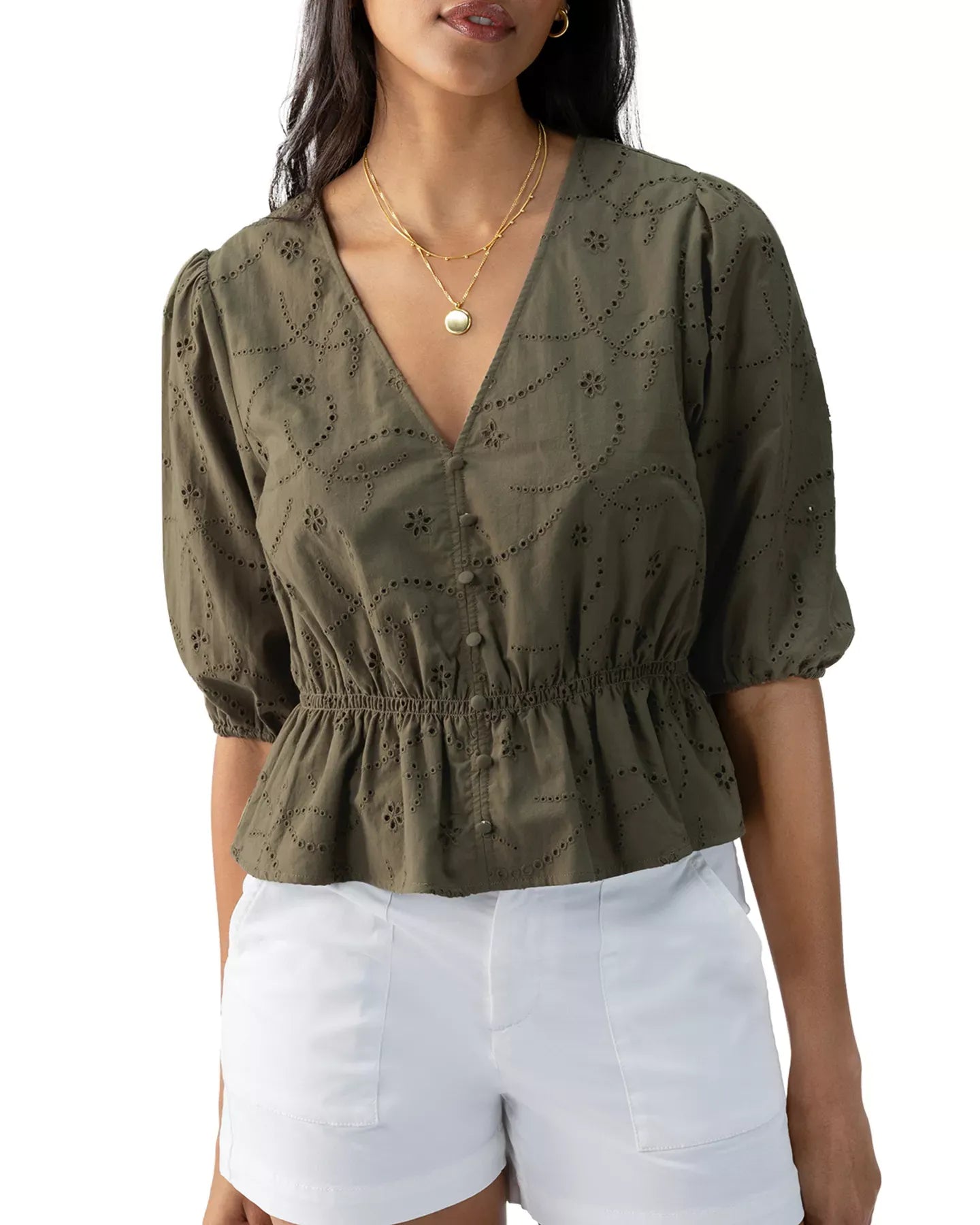 Sanctuary Eyelet Button Front Top