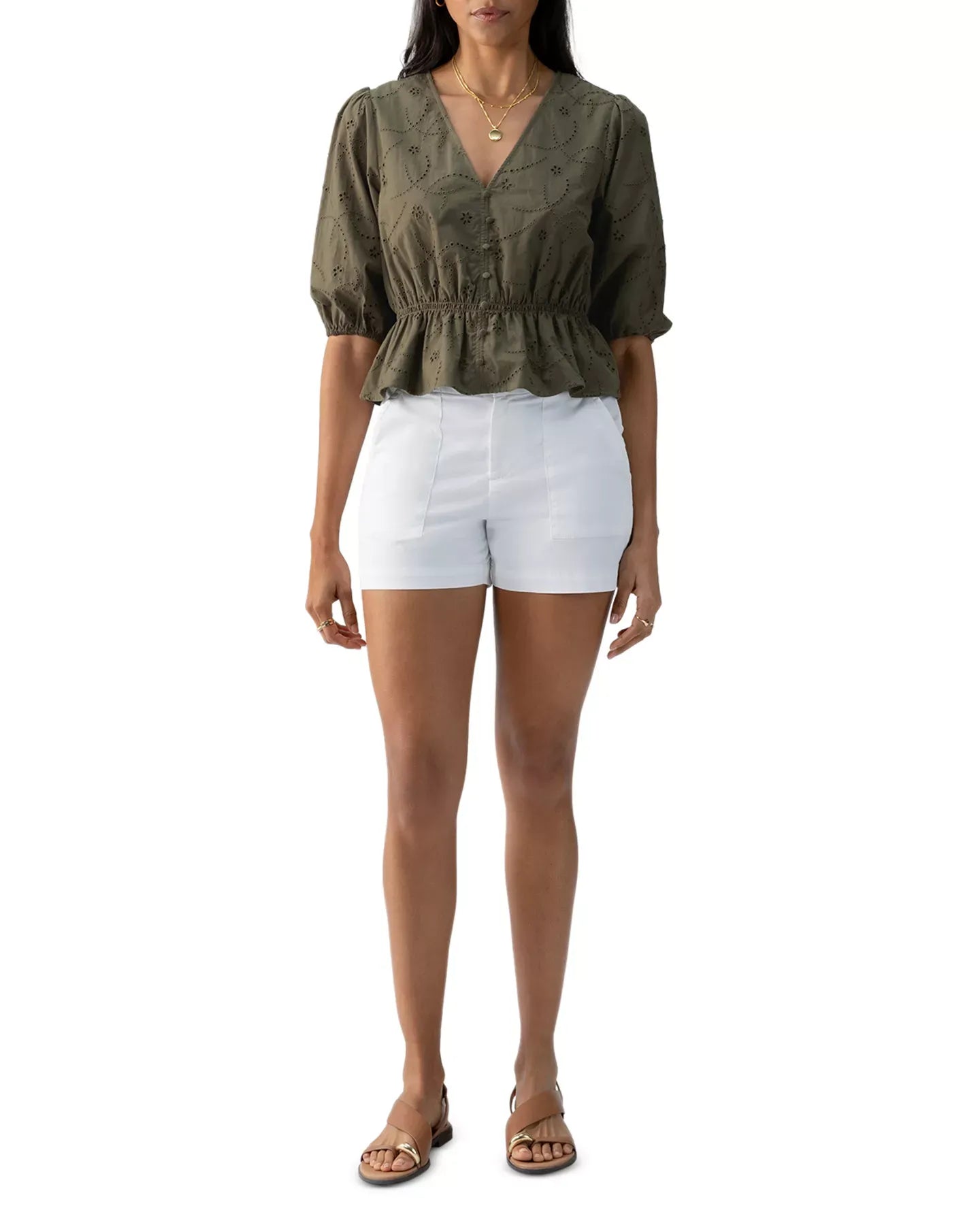 Sanctuary Eyelet Button Front Top