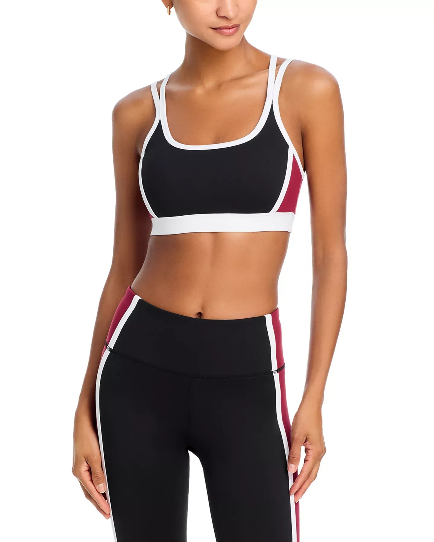 AQUA Toned Out Double Strap Color Block Sports Bra - Exclusive