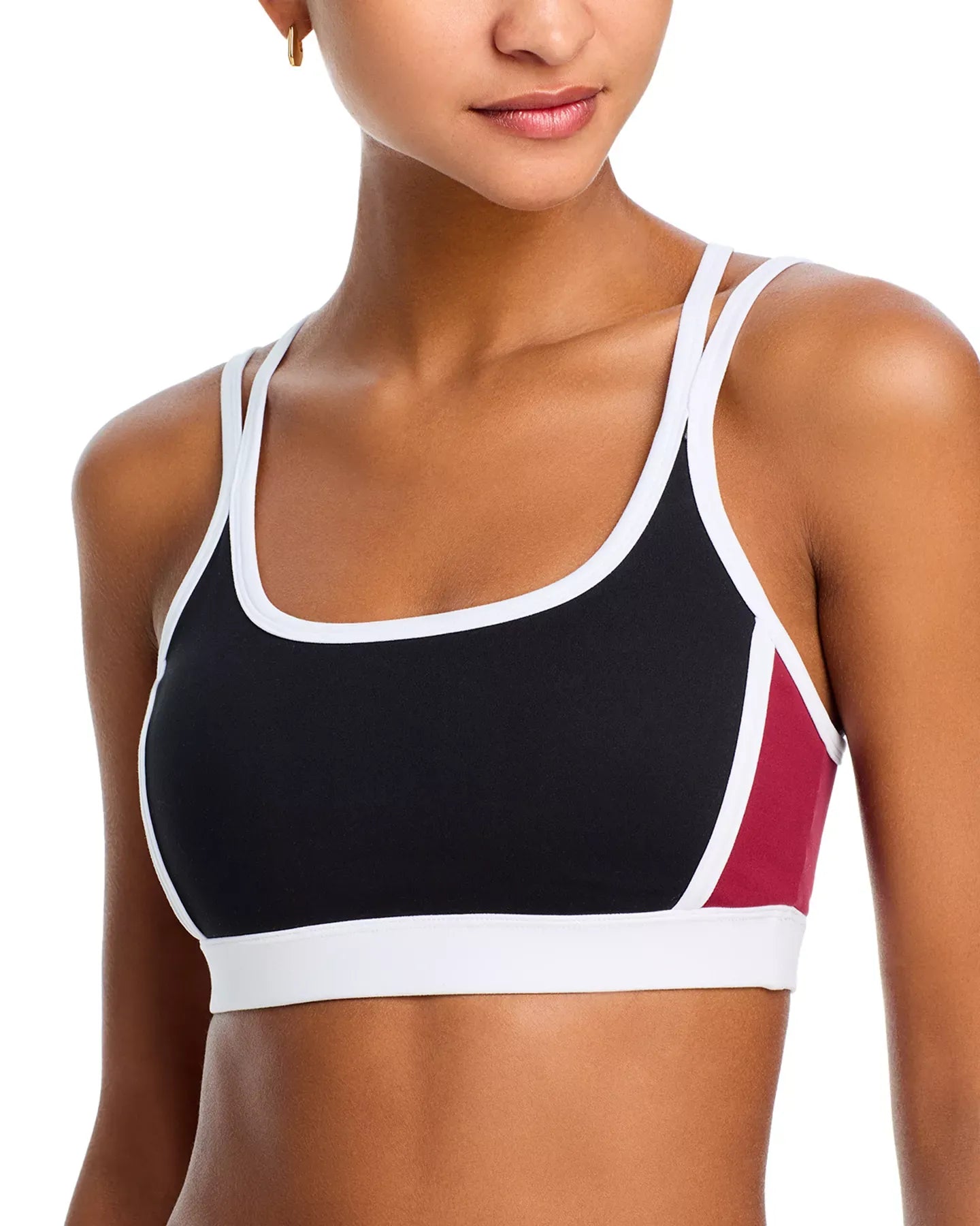 AQUA Toned Out Double Strap Color Block Sports Bra - Exclusive