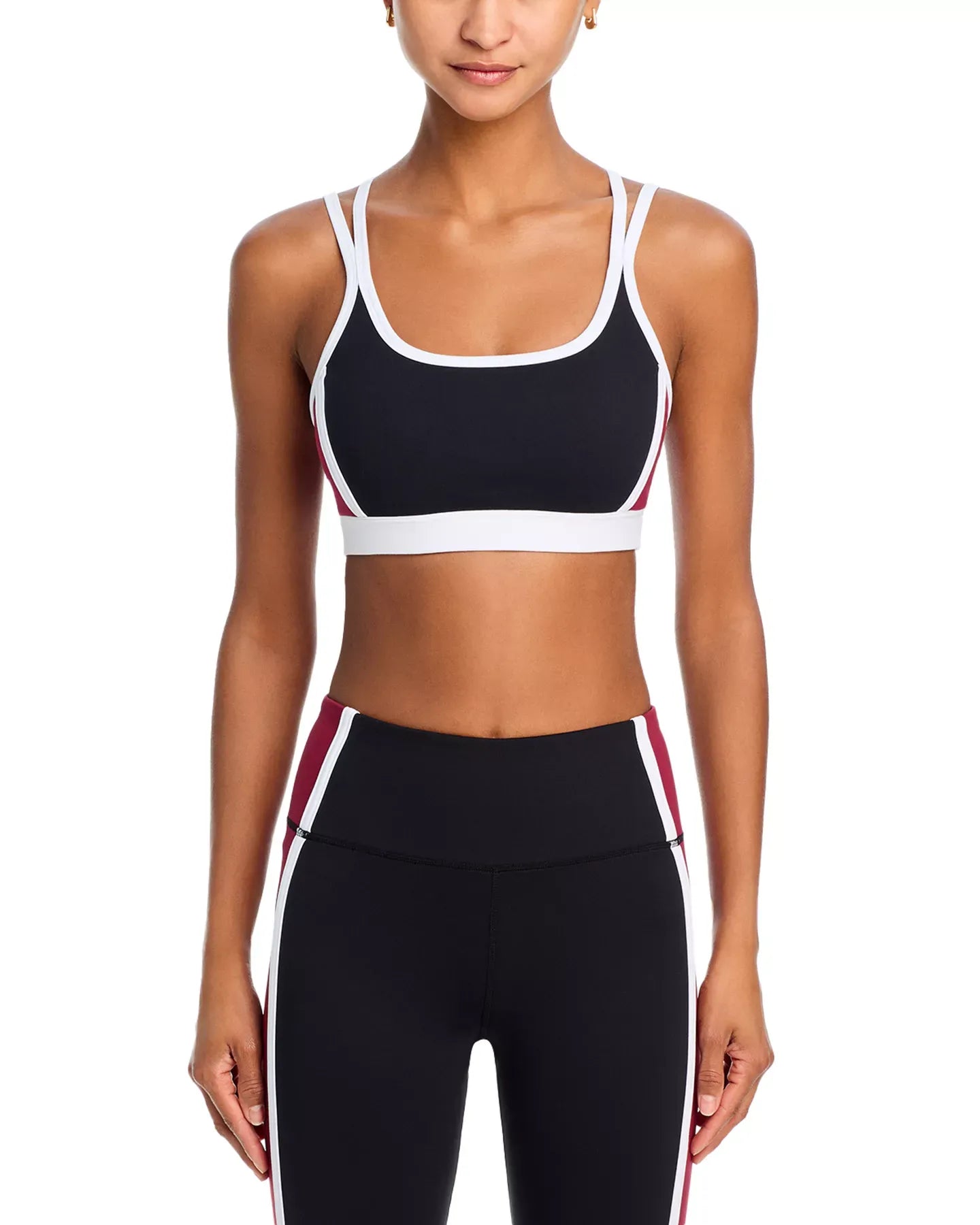 AQUA Toned Out Double Strap Color Block Sports Bra - Exclusive