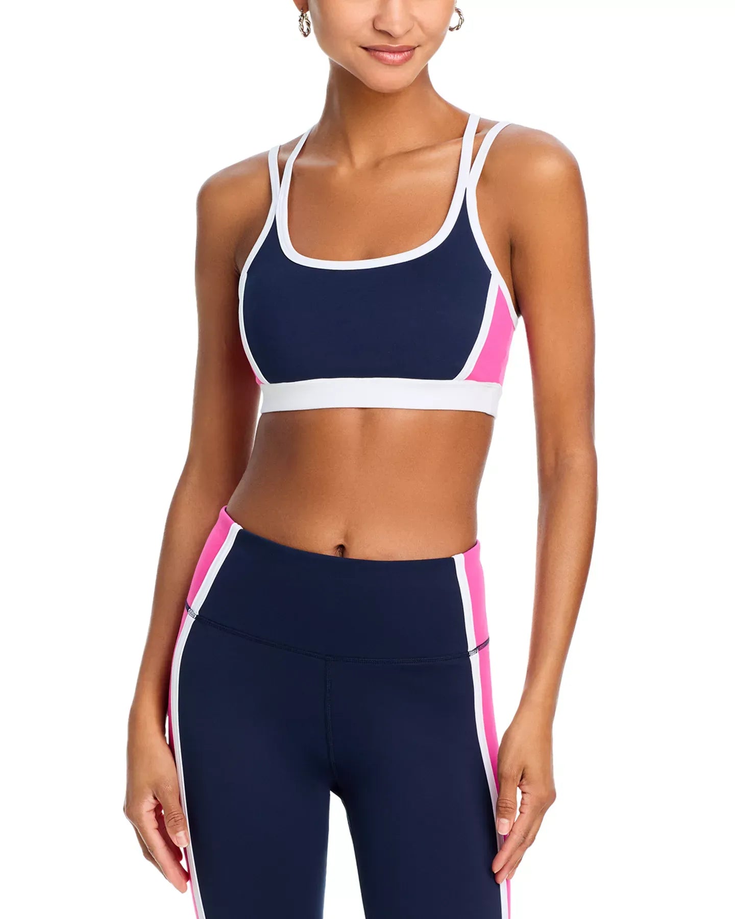 AQUA Toned Out Double Strap Color Block Sports Bra - Exclusive