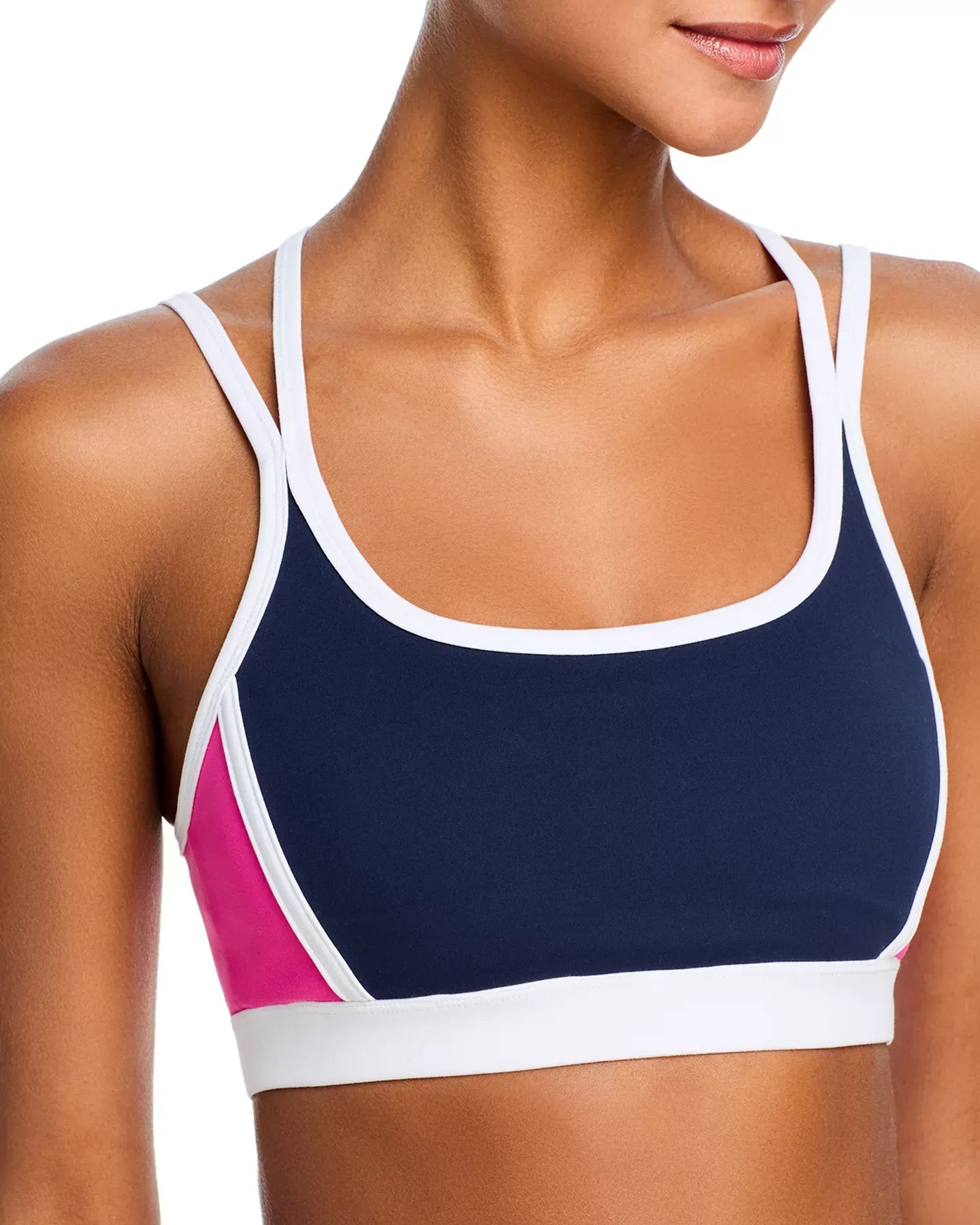 AQUA Toned Out Double Strap Color Block Sports Bra - Exclusive