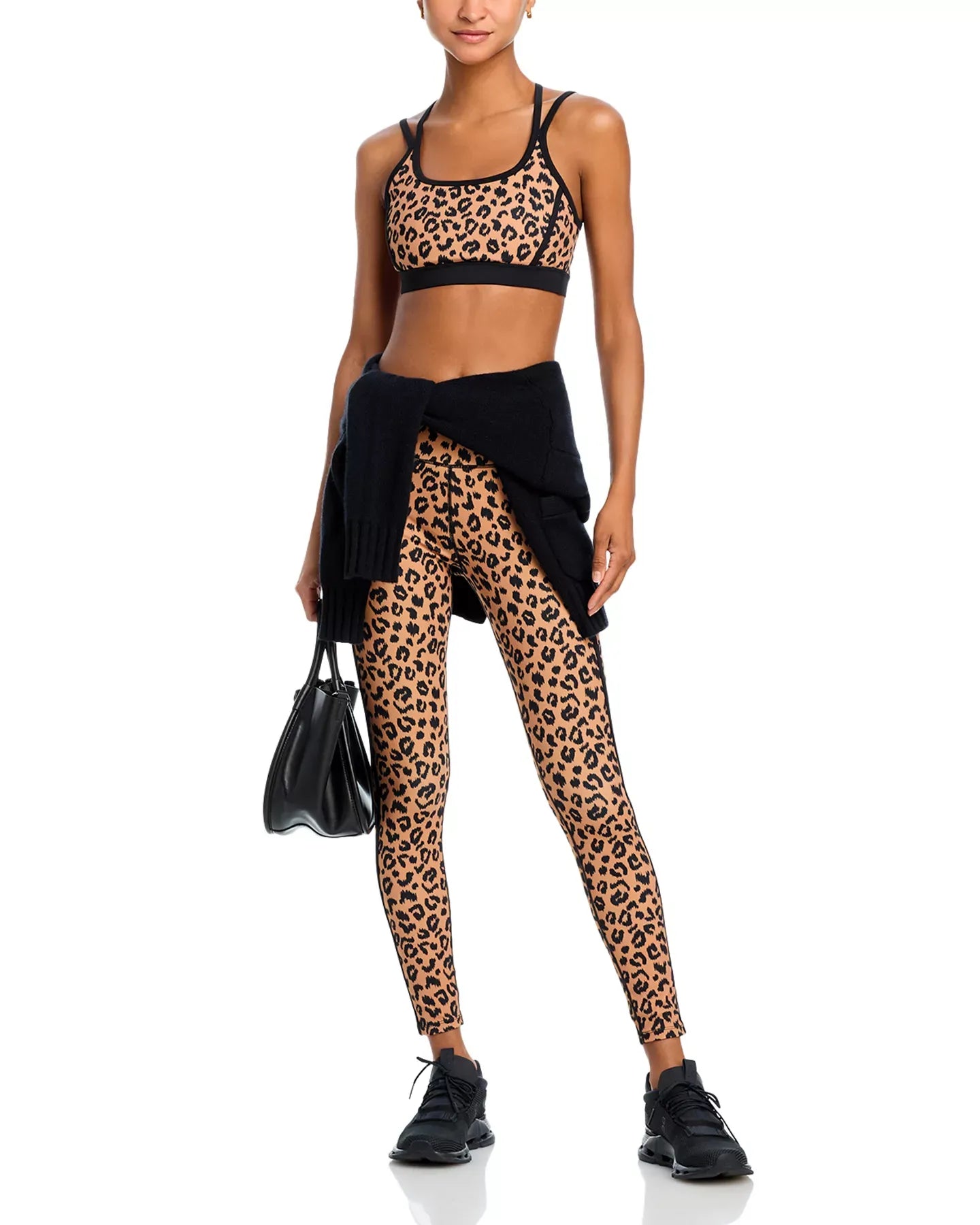 AQUA Printed Toned Out Double Strap Leopard Print Sports Bra - Exclusive