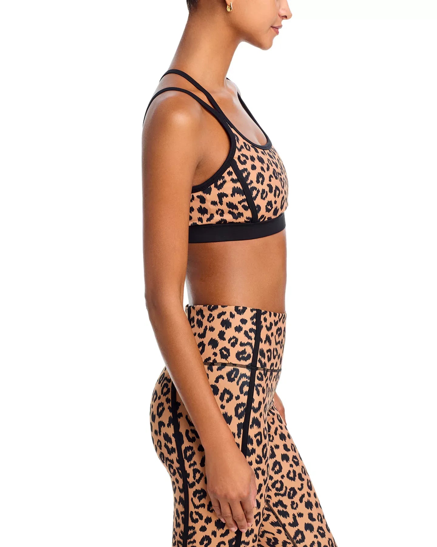 AQUA Printed Toned Out Double Strap Leopard Print Sports Bra - Exclusive