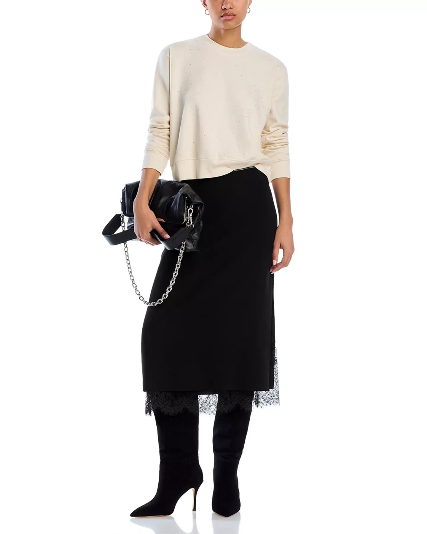 AQUA Sophia Crystal Embellished Sweatshirt