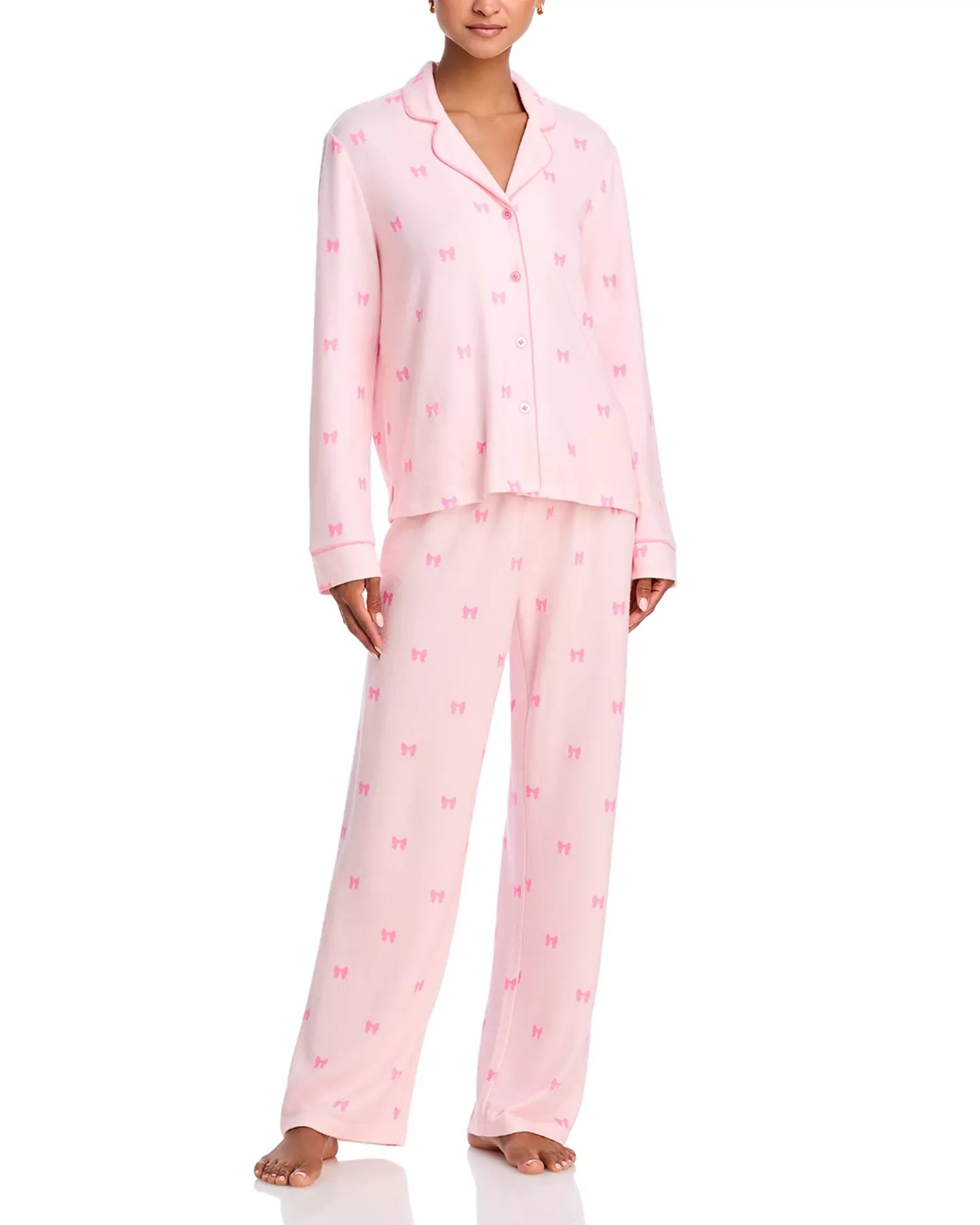 AQUA Peachy Notch Collar Pajama Set - Exclusive Sleepwear