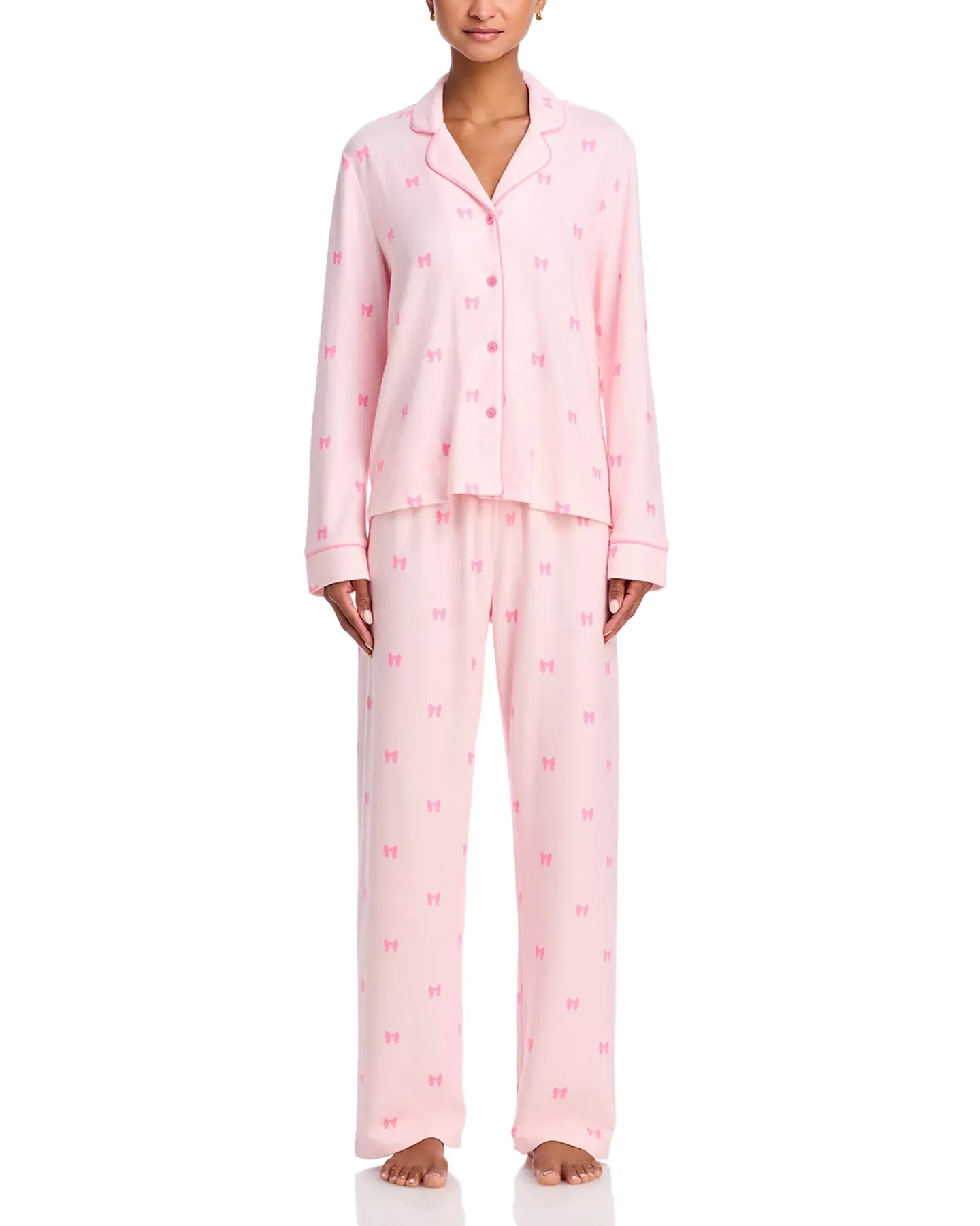 AQUA Peachy Notch Collar Pajama Set - Exclusive Sleepwear