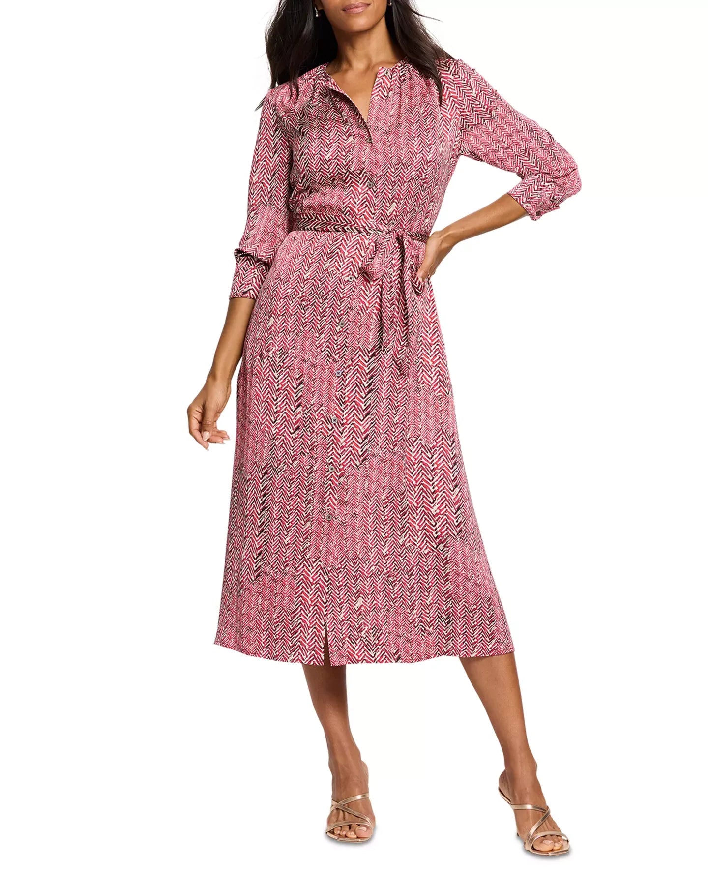 NIC+ZOE Herringbone Print Shirt Dress
