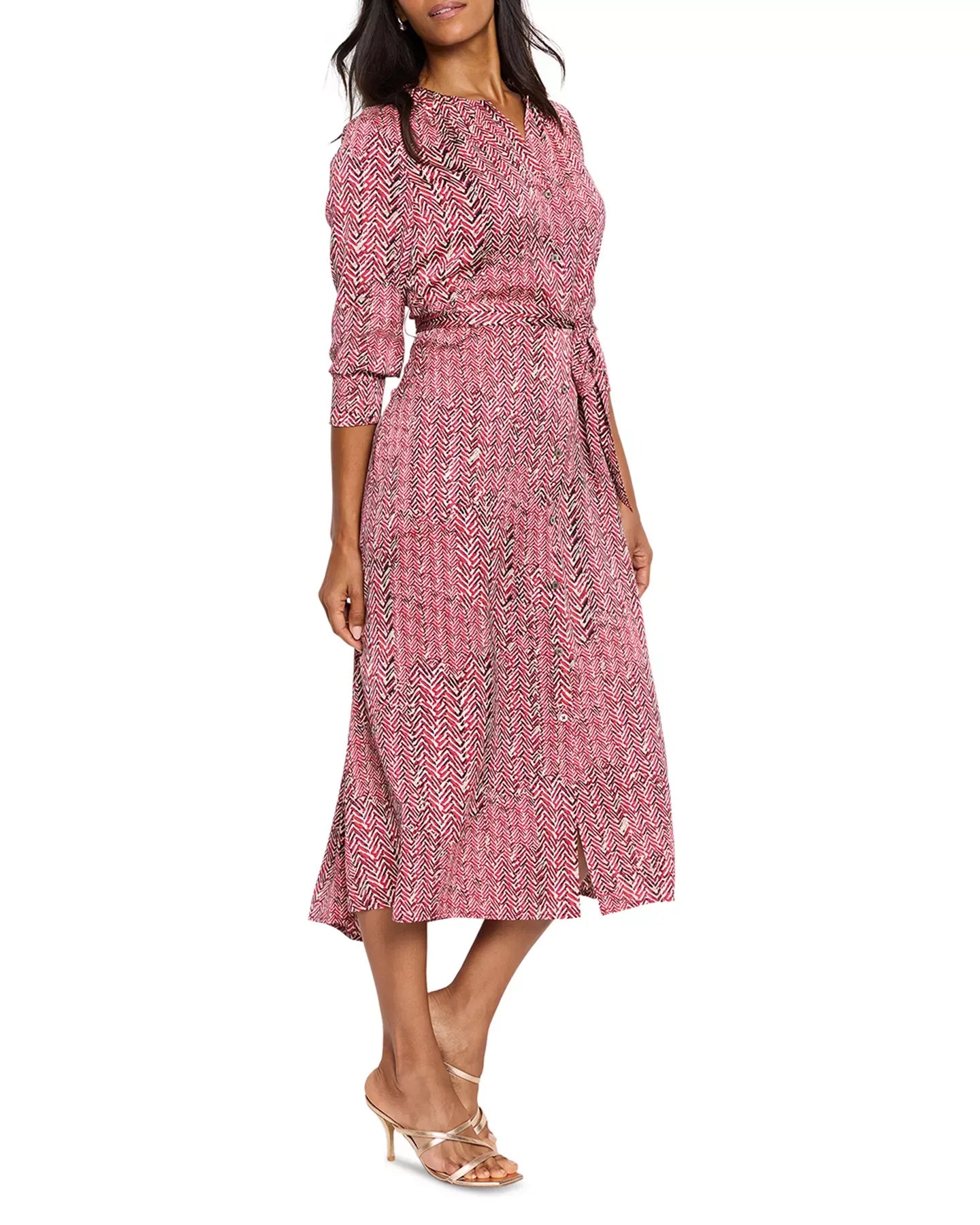 NIC+ZOE Herringbone Print Shirt Dress