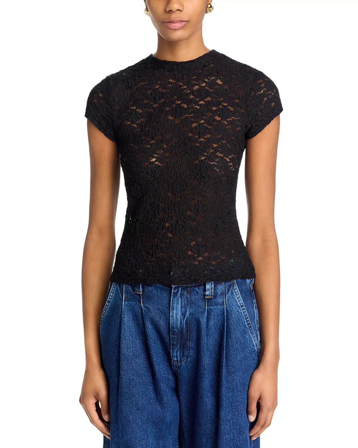 AQUA Puckered Lace Top - Exclusive