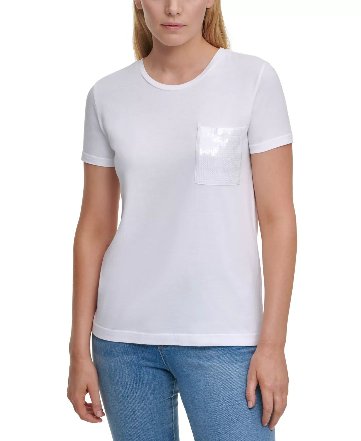 DKNY Short Sleeve Sequin Pocket T-Shirt Top