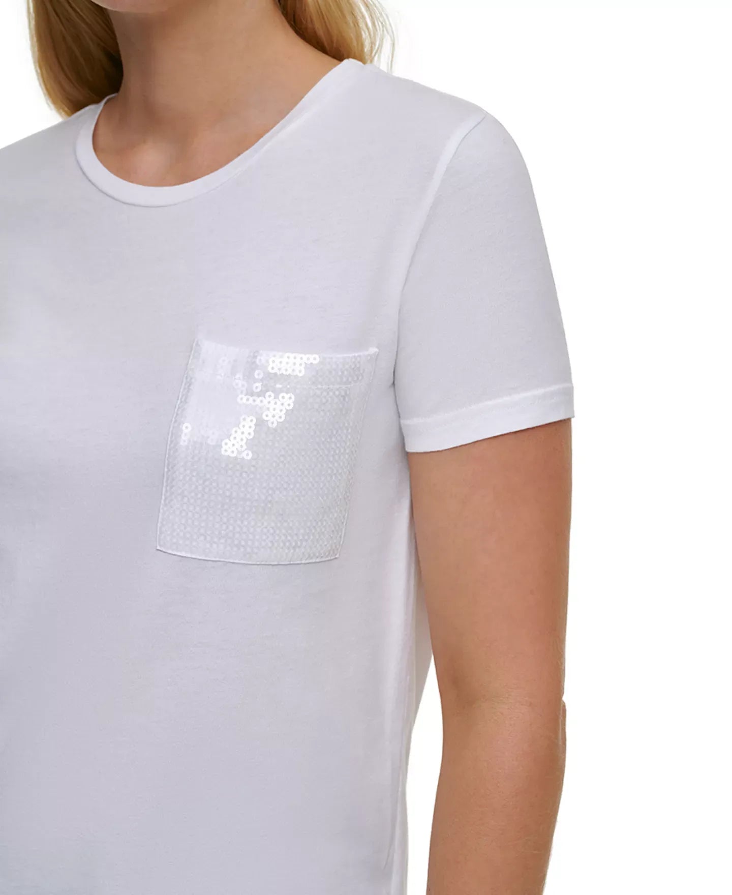 DKNY Short Sleeve Sequin Pocket T-Shirt Top