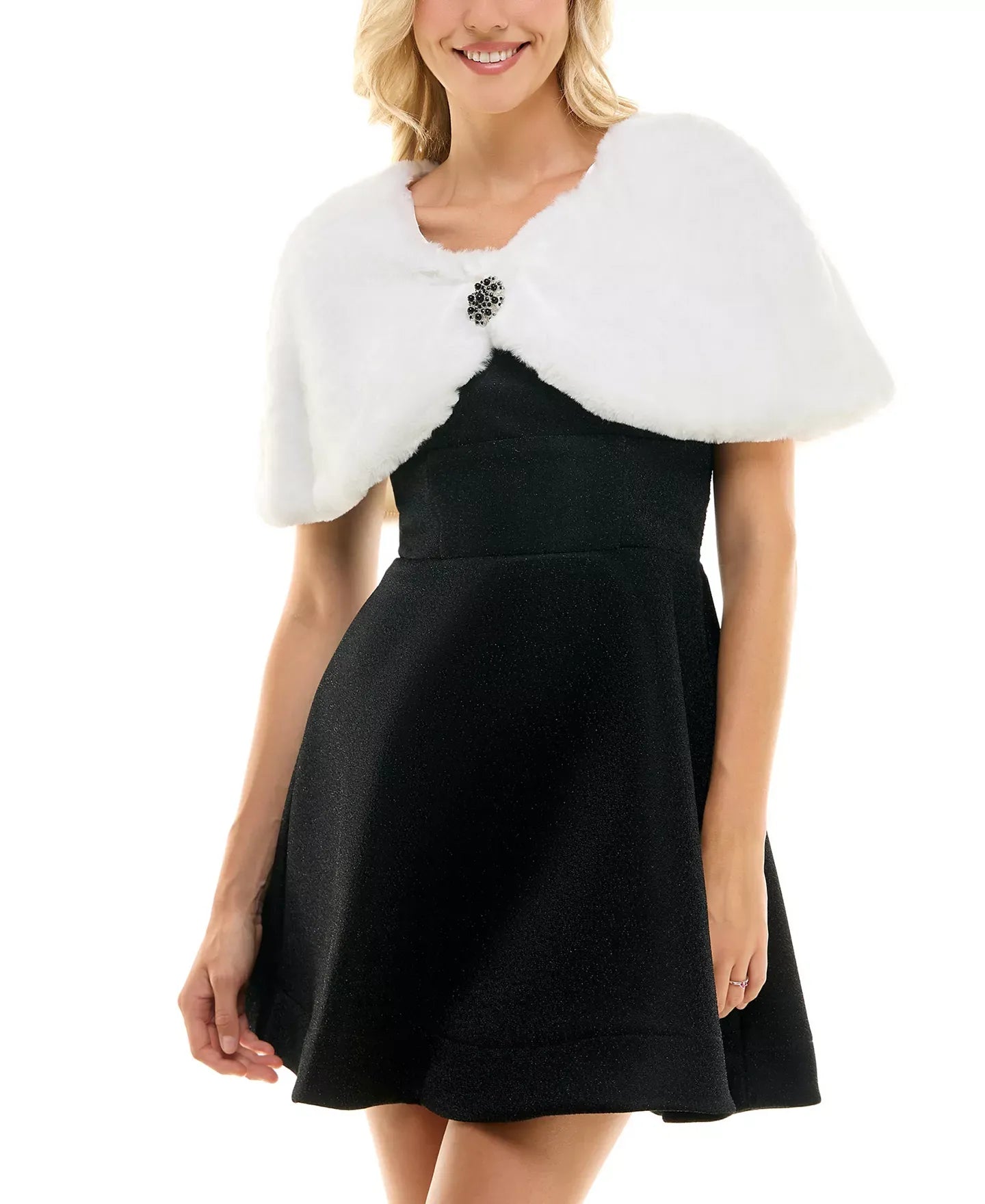 BCX Faux-Fur Brooch Bolero Jacket