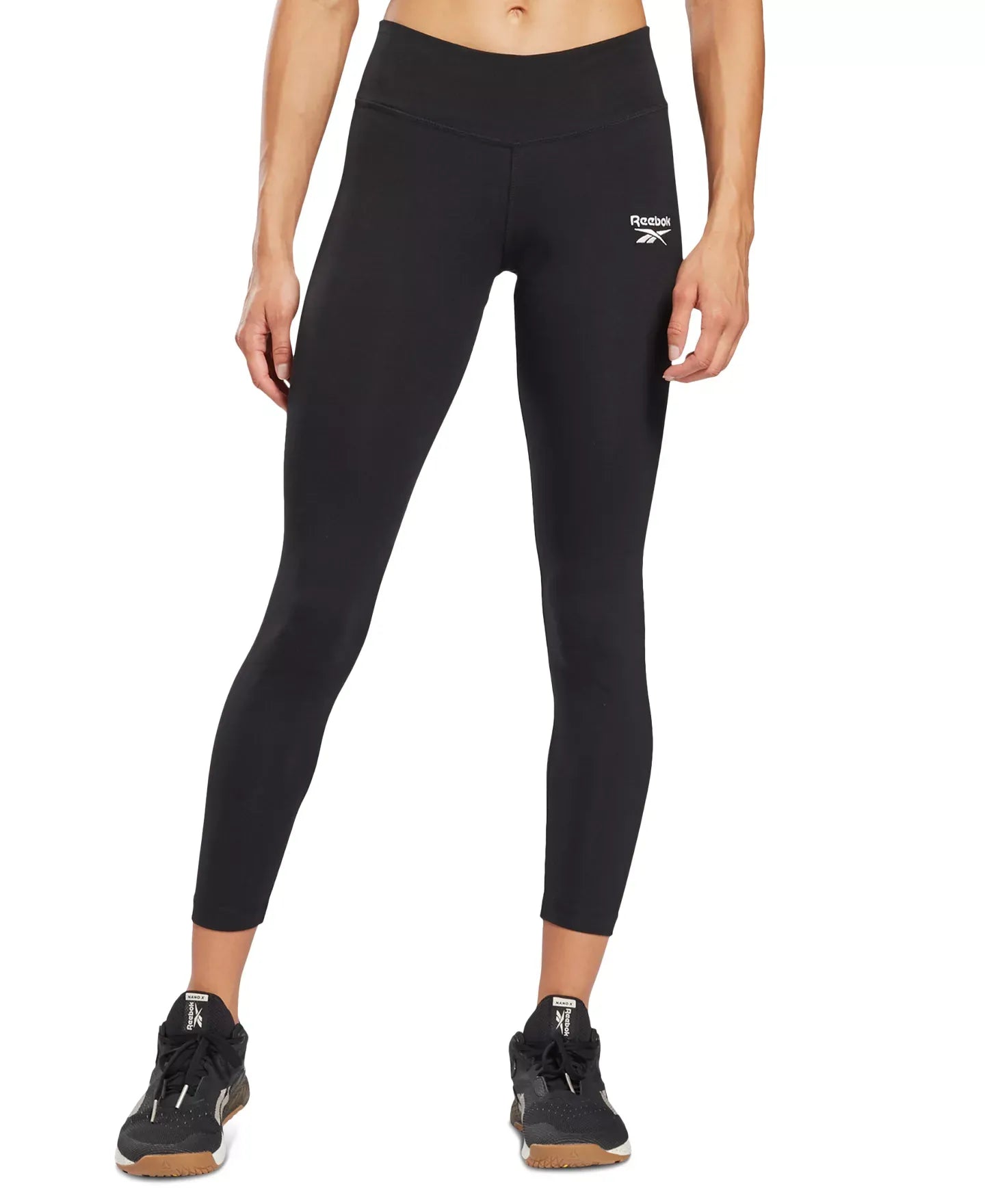 Reebok Women's Mid-rise Full Length Small Logo Leggings Pants
