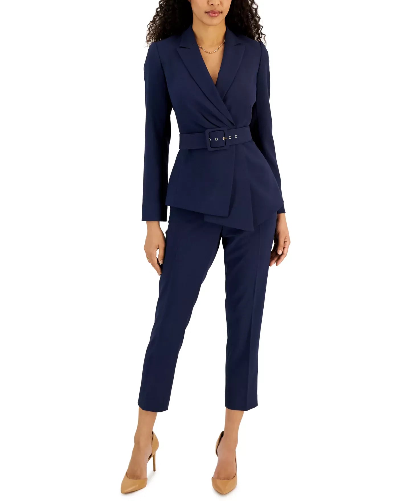 Tahari ASL Women's Belted Asymmetrical Jacket & Slim-Fit Pantsuit Set