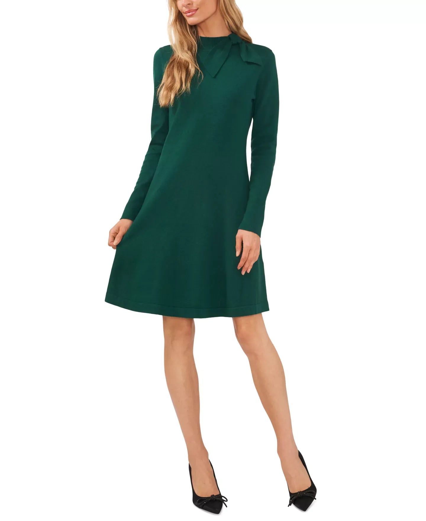 CeCe Women's Mock Neck Long Sleeve Sweater Bow Tie Dress