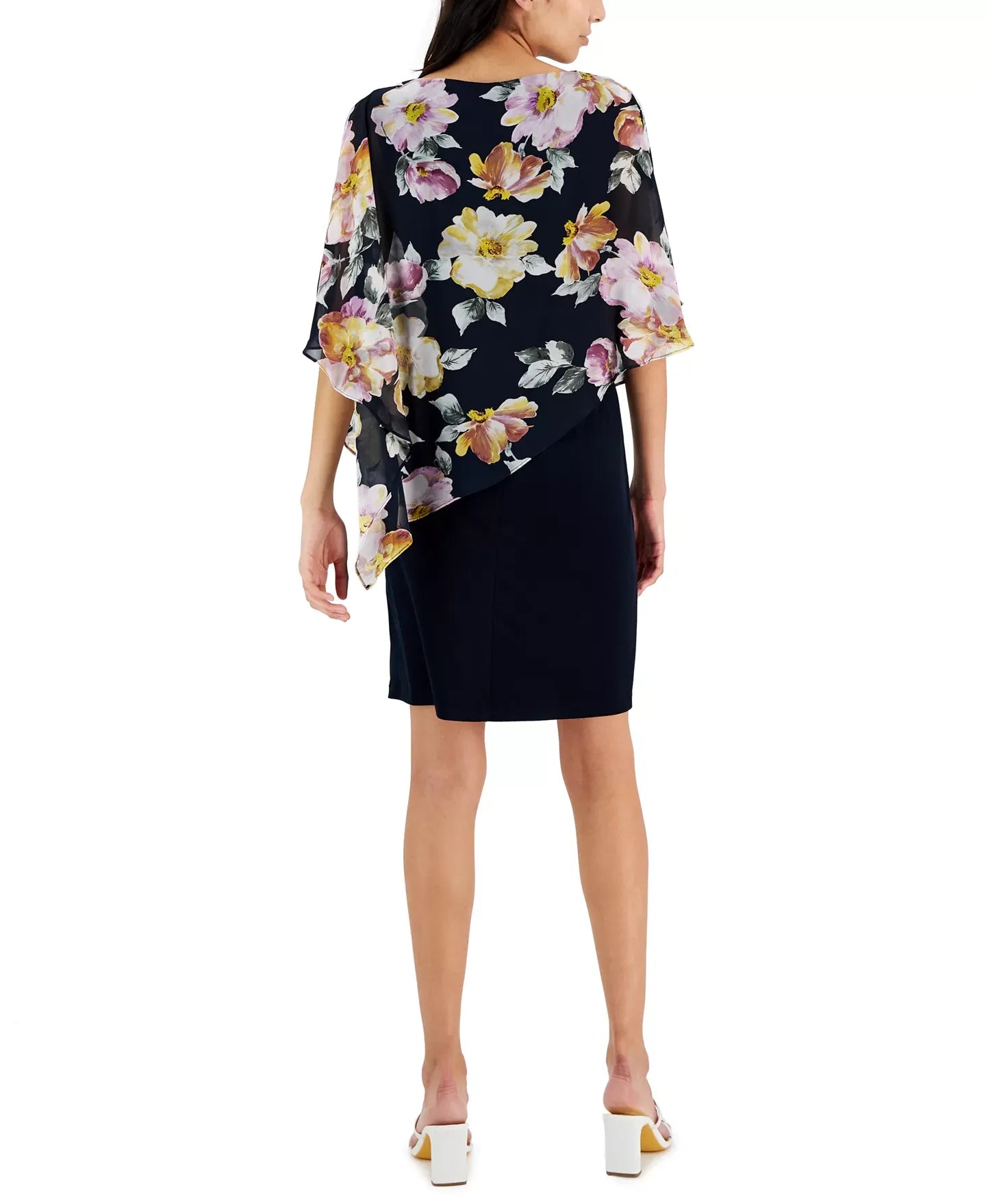 Connected Women's Asymmetrical Cape-Overlay Sheath Dress