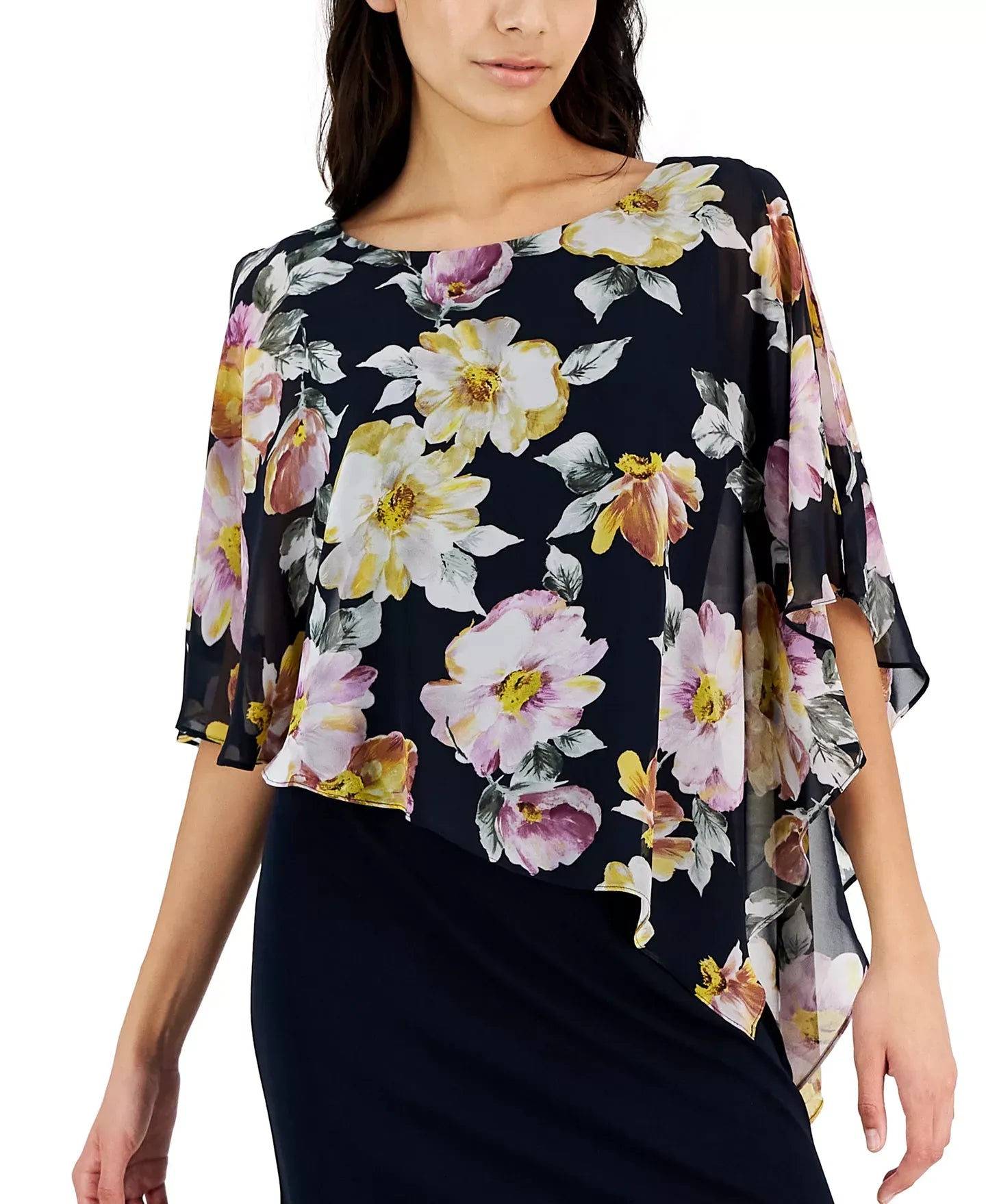 Connected Women's Asymmetrical Cape-Overlay Sheath Dress