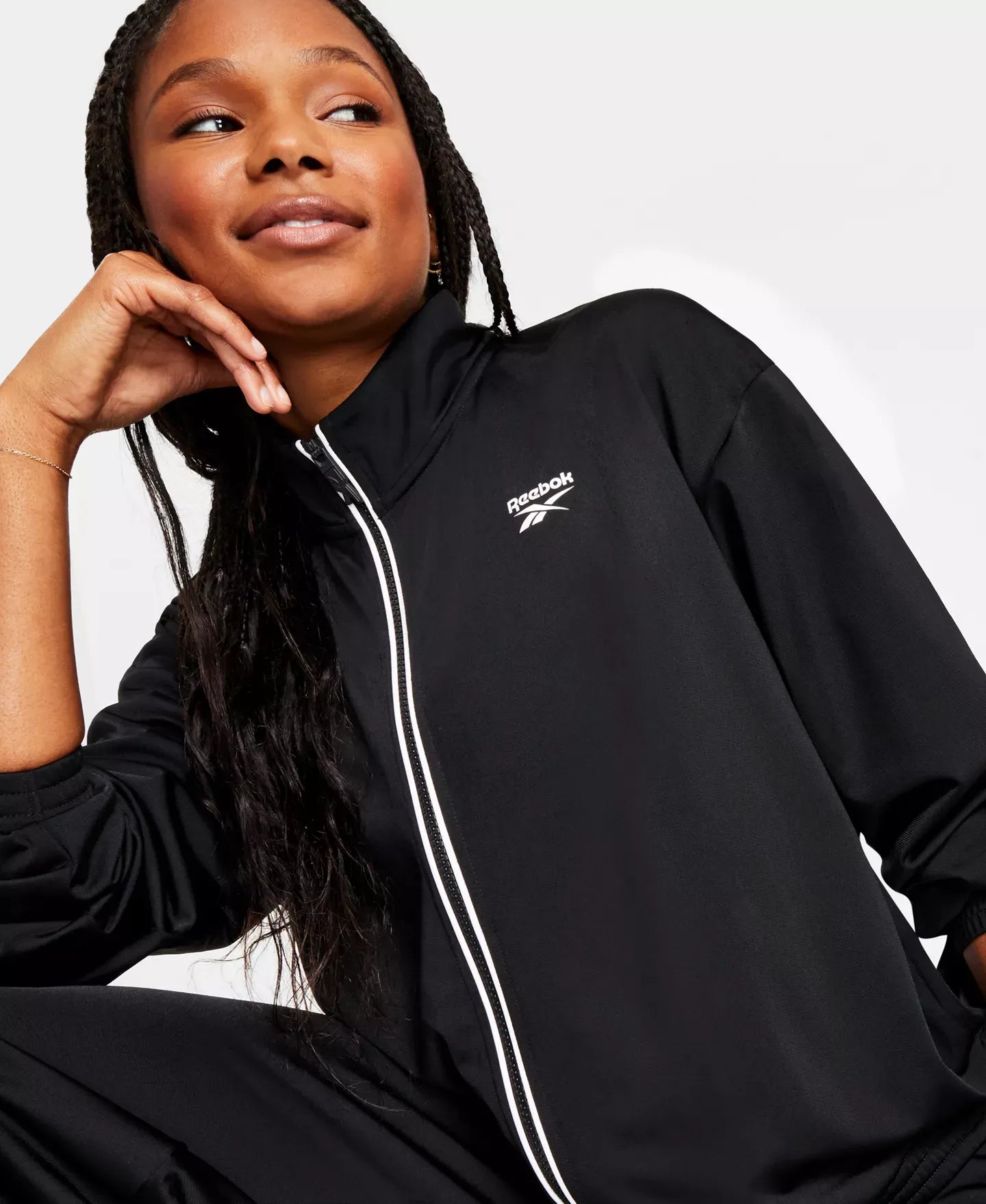 Reebok Women's Logo Tricot Long-Sleeve Track Jacket, A Macy's Exclusive Jacket
