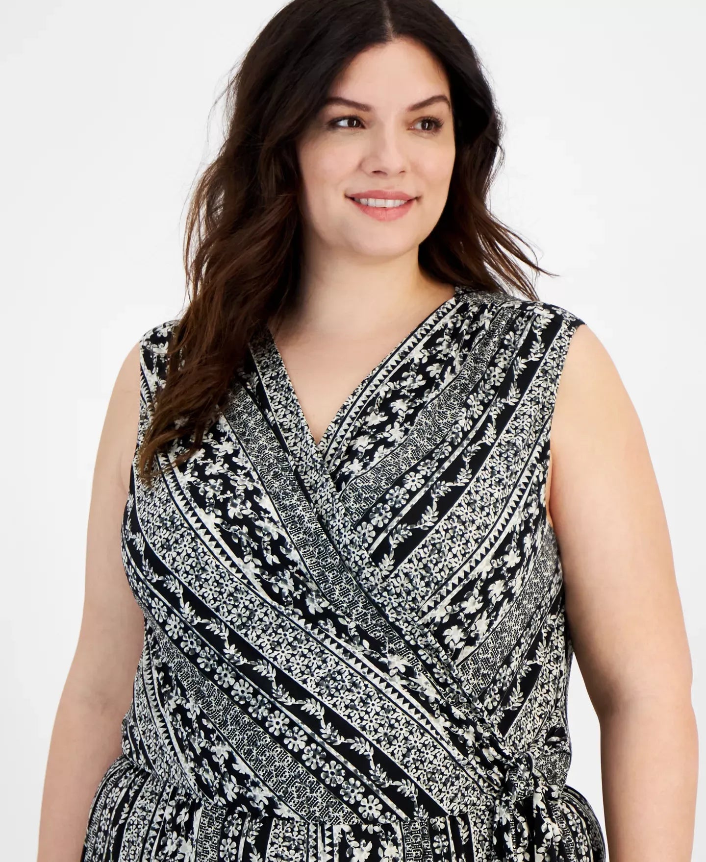 Connected Plus Size Printed Surplice Sleeveless Cropped Jumpsuit Pants
