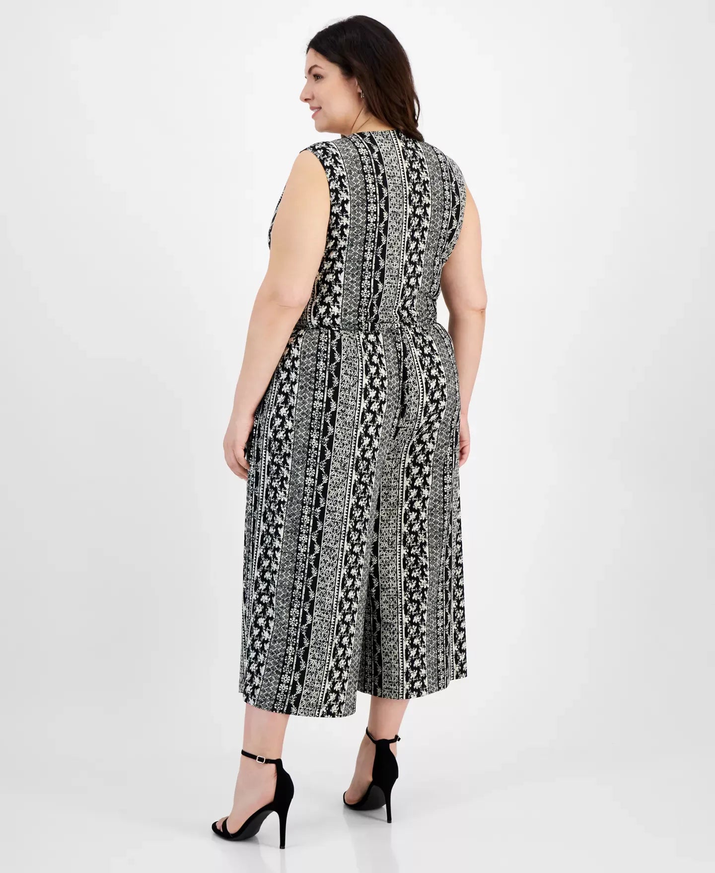 Connected Plus Size Printed Surplice Sleeveless Cropped Jumpsuit Pants