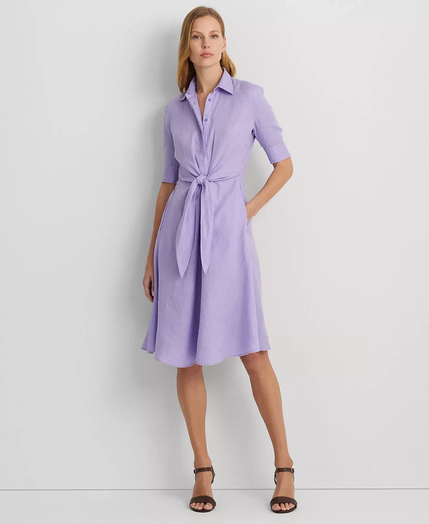 Lauren Ralph Lauren Petite 100% Linen Fit & Flare Shirtdress Dress