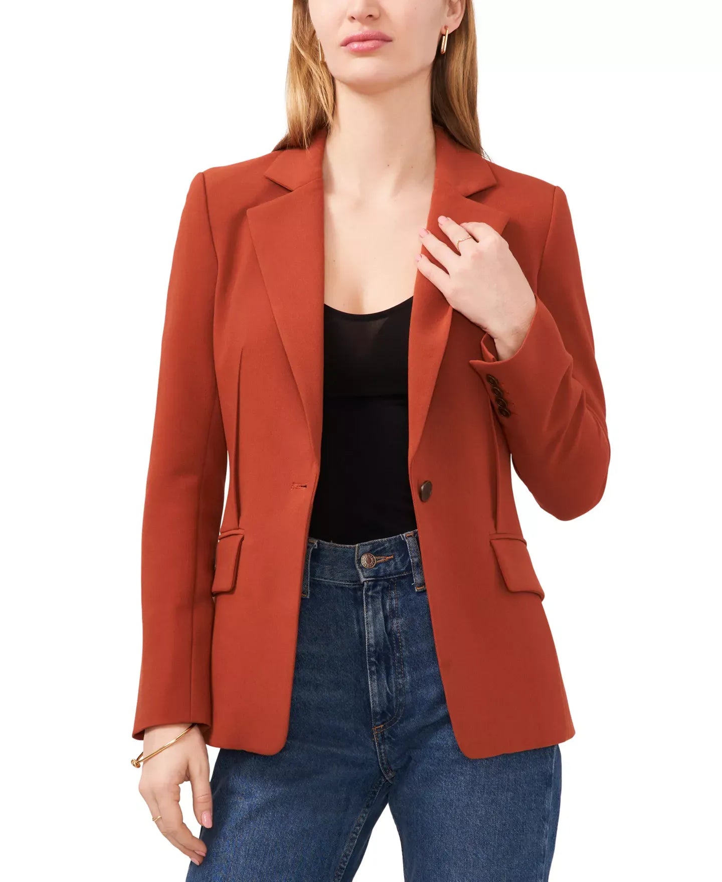 1.STATE Women's Exposed-Dart Classic Single-Button Blazer Jacket