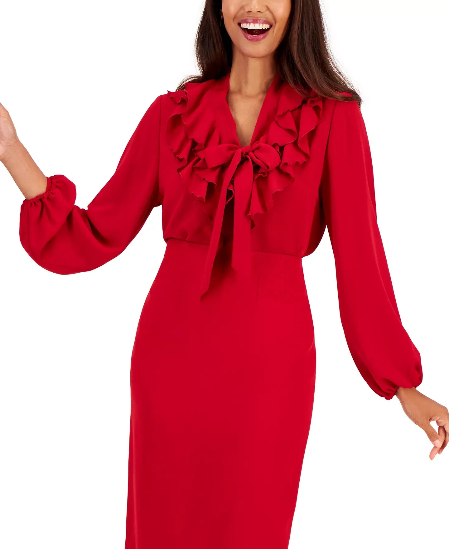 Kasper Petite Ruffled Tie-Neck Blouse Top