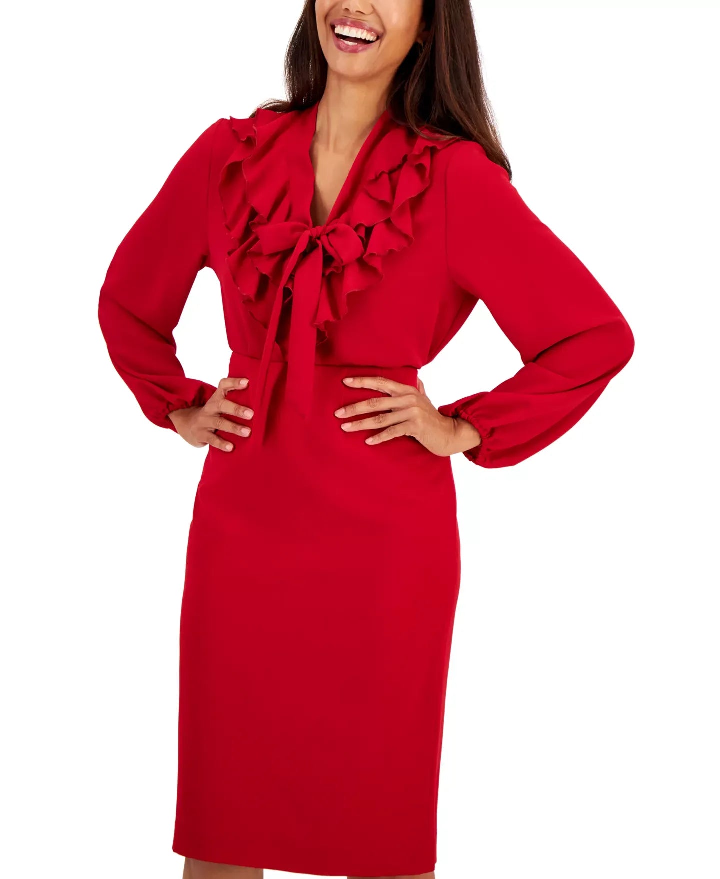 Kasper Petite Ruffled Tie-Neck Blouse Top