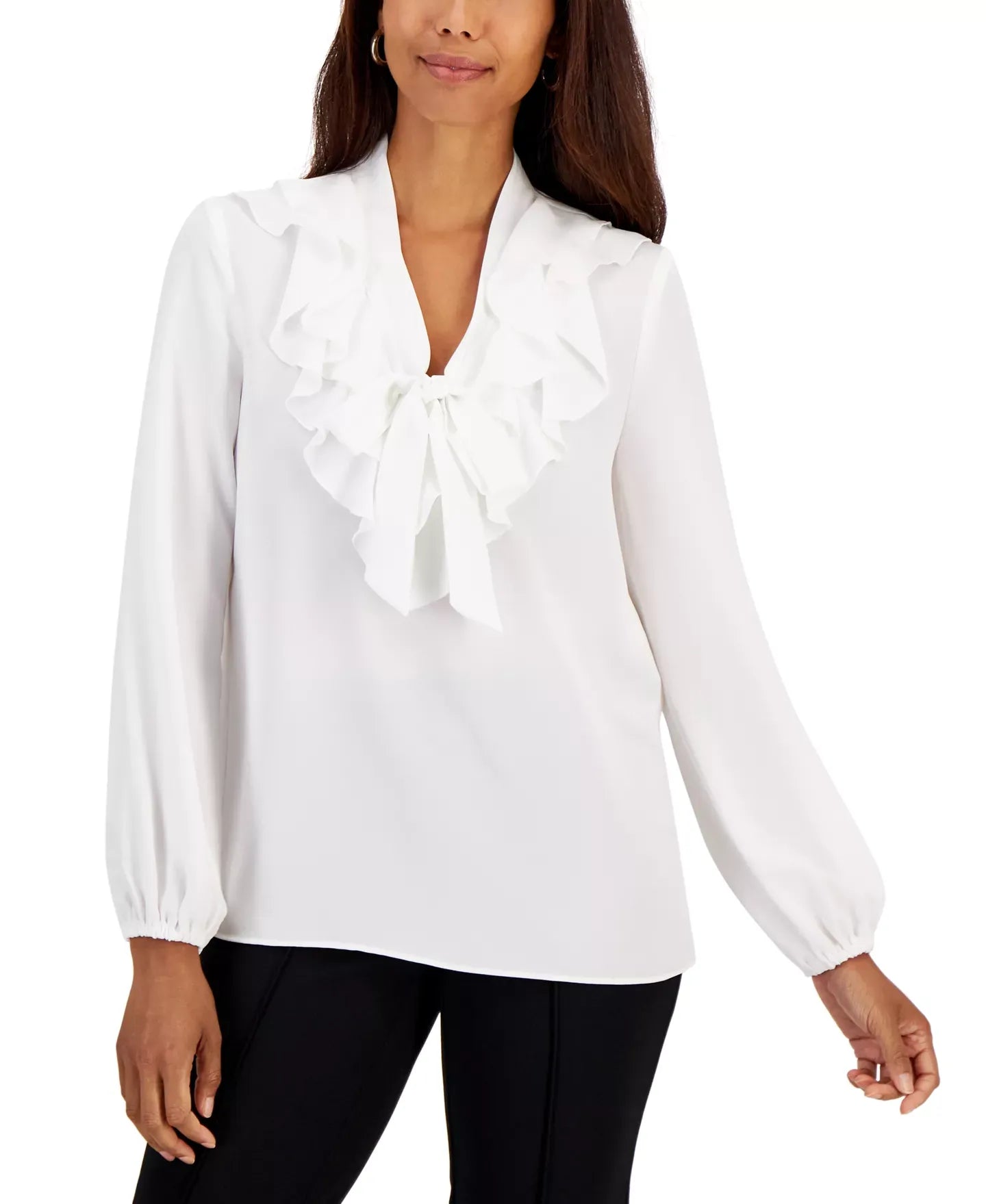 Kasper Petite Ruffled Tie-Neck Blouse Top