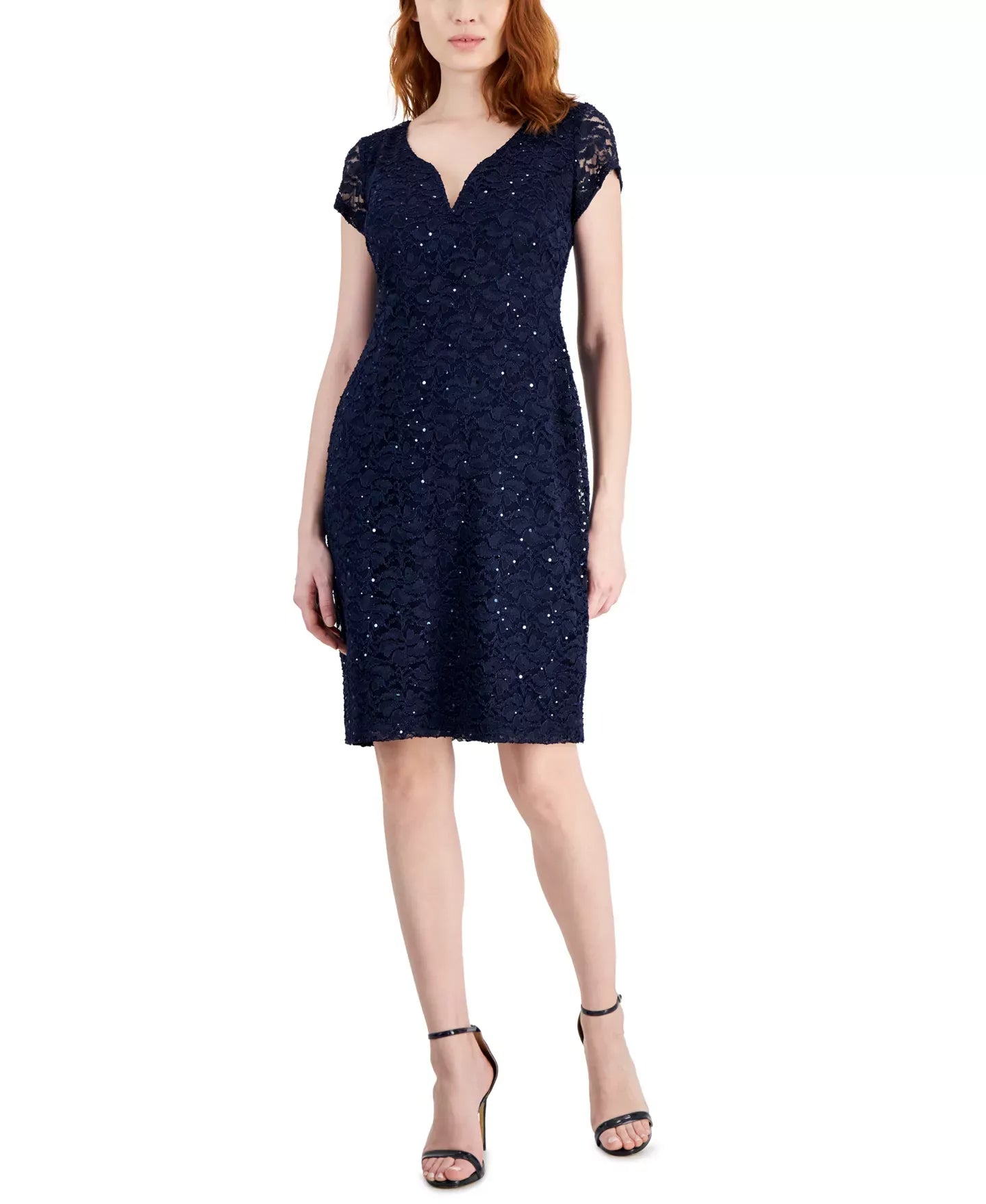 Connected Women's Lace Short-Sleeve V-Neck Dress