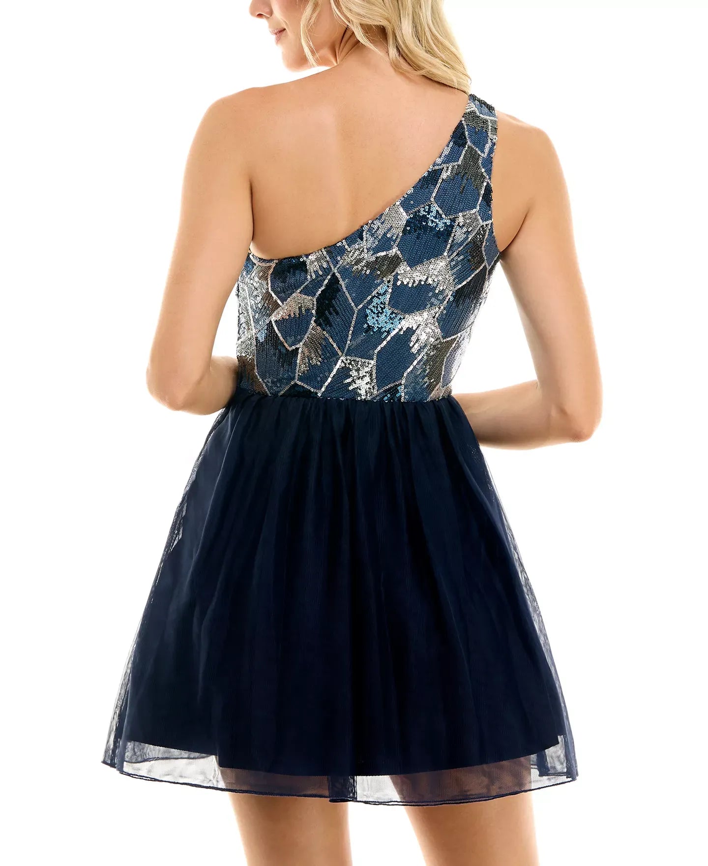 BCX Sequin One-Shoulder Mesh-Skirt Dress