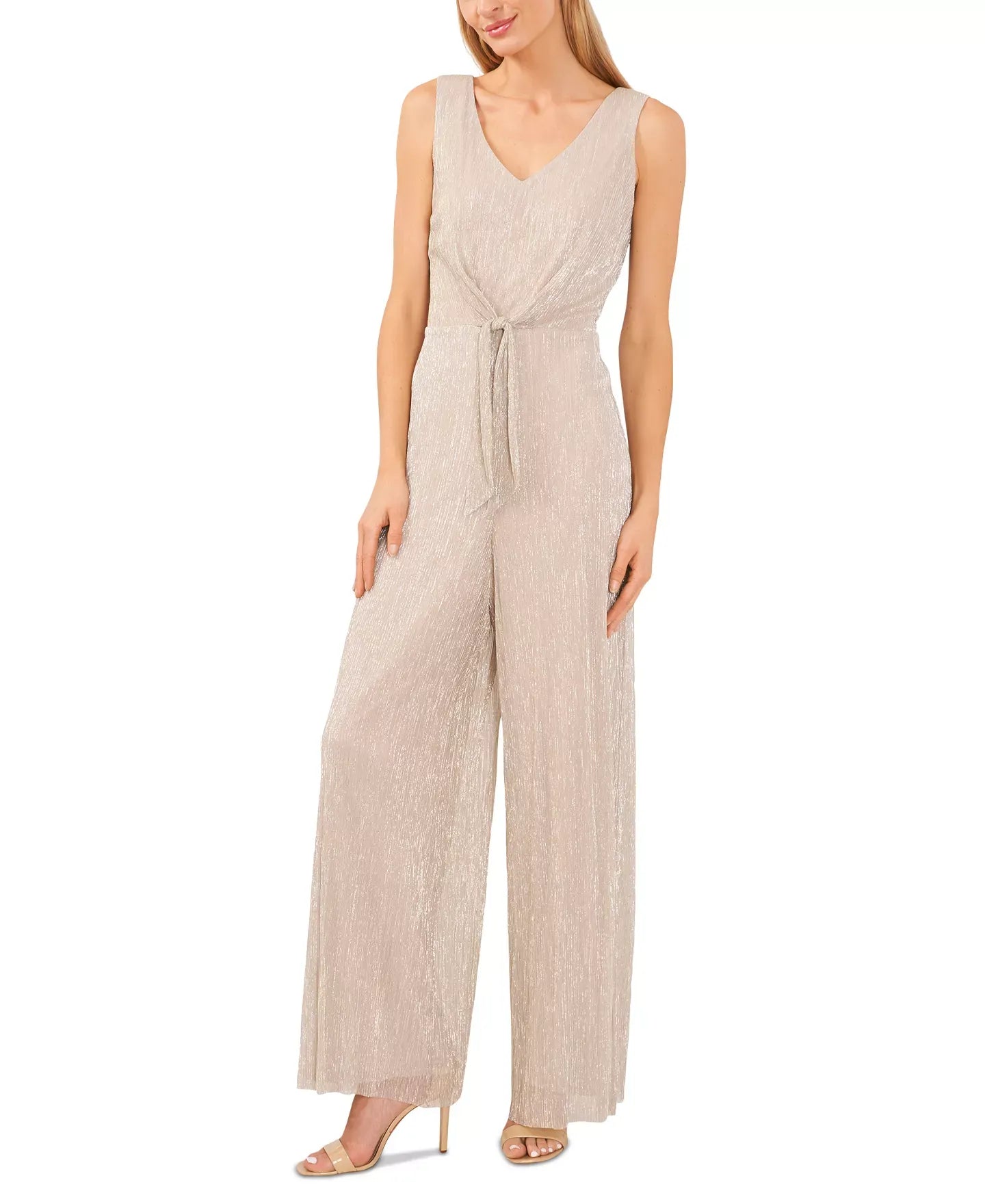 CeCe Women's Sleeveless Tie-Front Wide-Leg Jumpsuit Pants