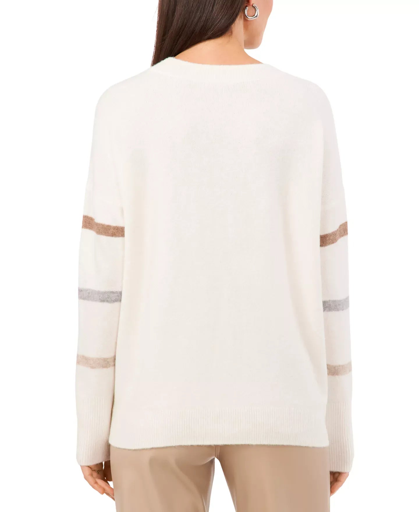 Vince Camuto Women's Cozy Crewneck Sequin-Stripe Long-Sleeve Sweater