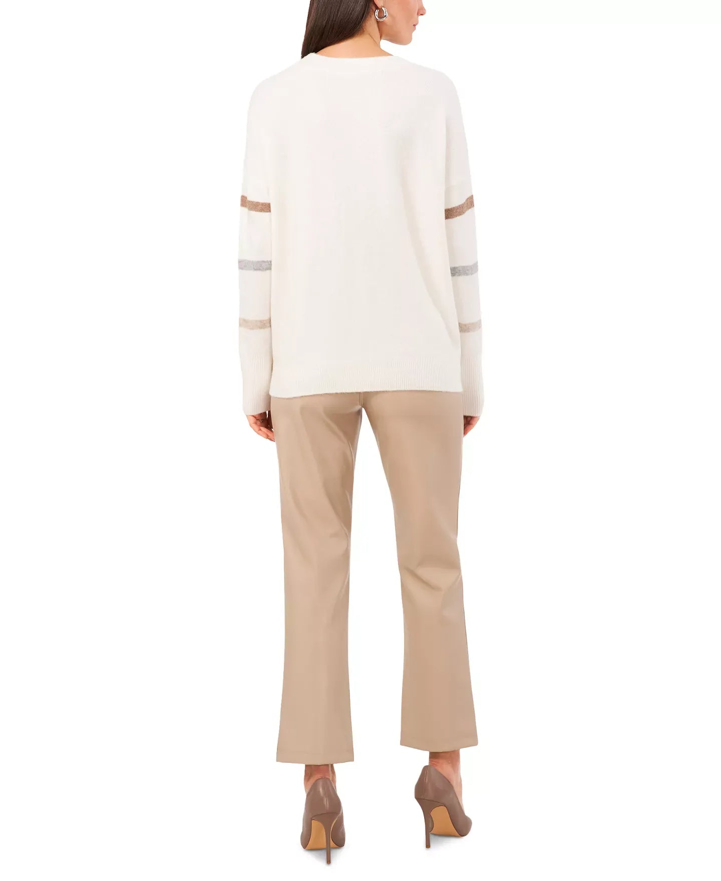 Vince Camuto Women's Cozy Crewneck Sequin-Stripe Long-Sleeve Sweater