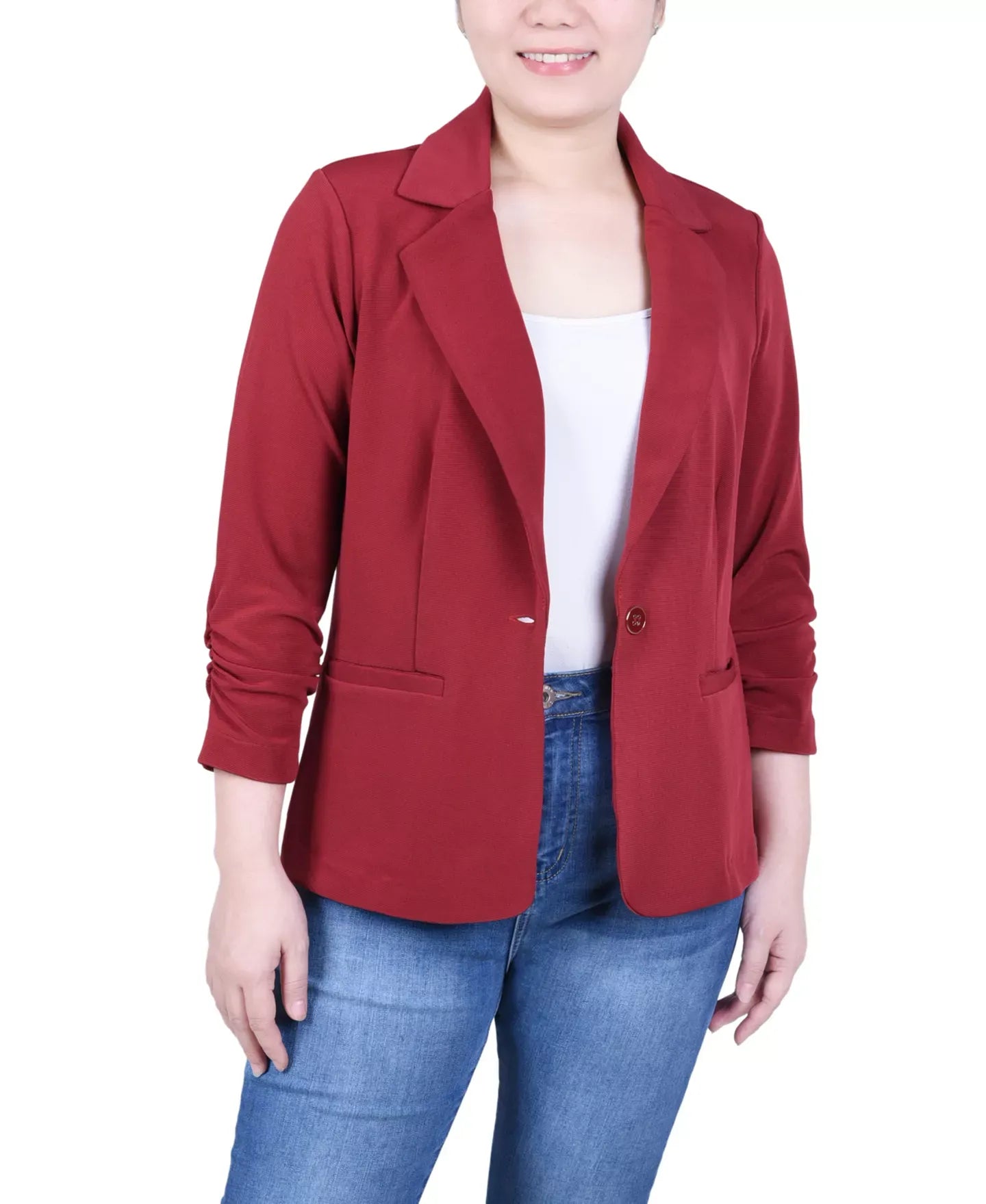 NY Collection Petite 3/4 Sleeve Knit Ottoman Blazer