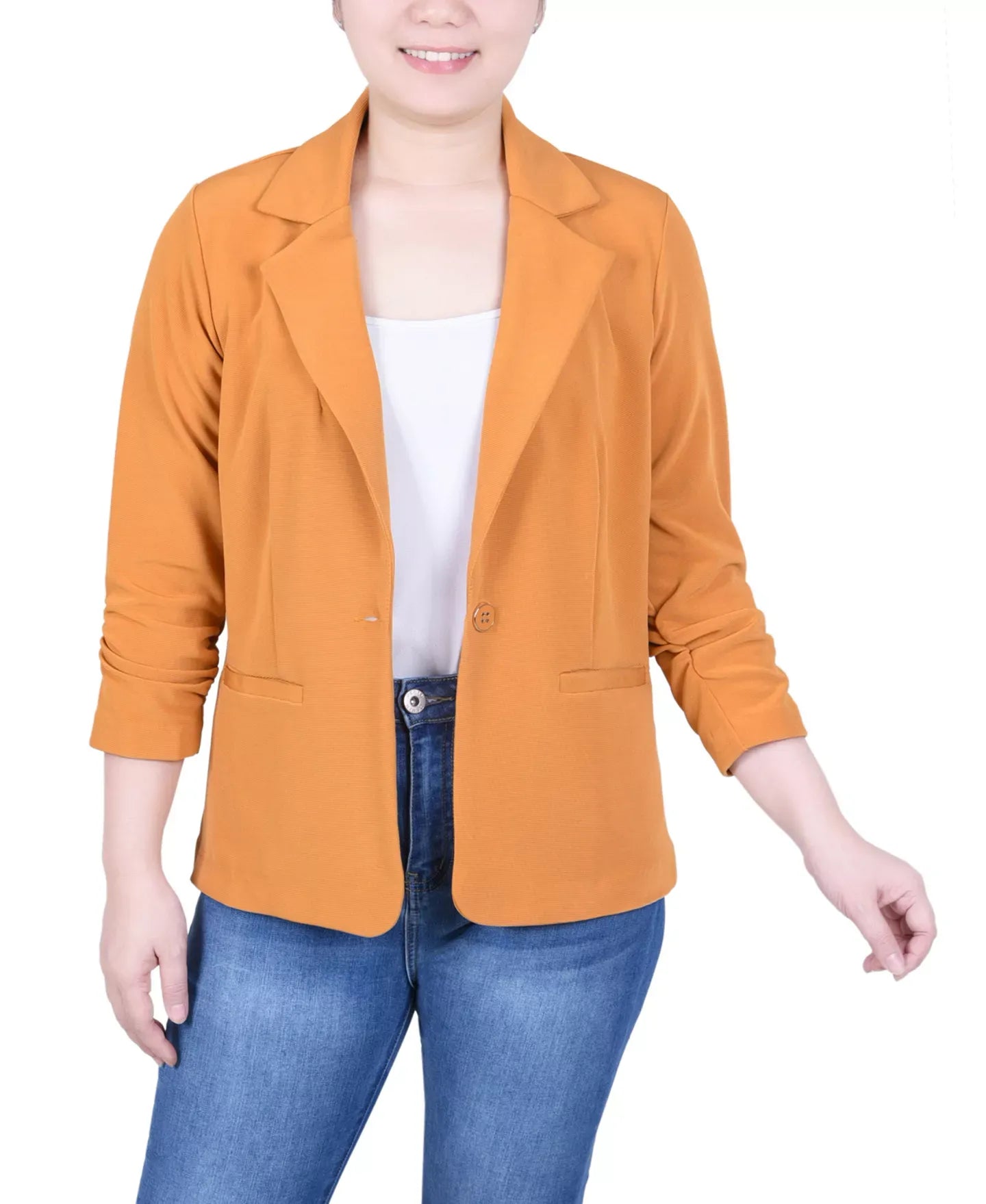 NY Collection Petite 3/4 Sleeve Knit Ottoman Blazer Jacket