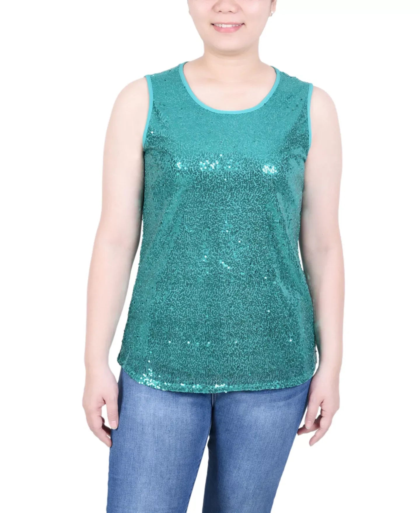NY Collection Petite Sleeveless Sequined Tank with Combo Banding Top